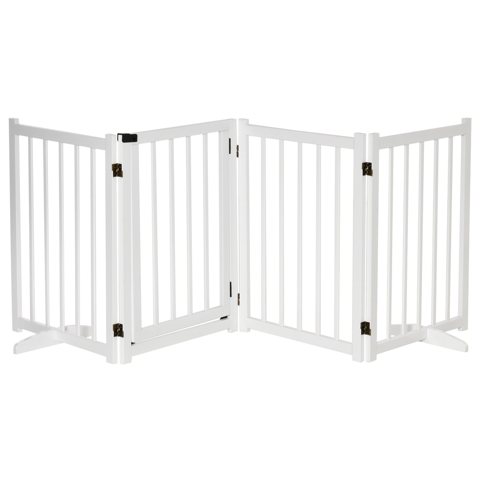 Wooden Dog Gate, Dog Fence Indoor, 80 cm Tall Freestanding Pet Gate for Small and Medium Dogs with 4 Panels, 2 Support Feet, White