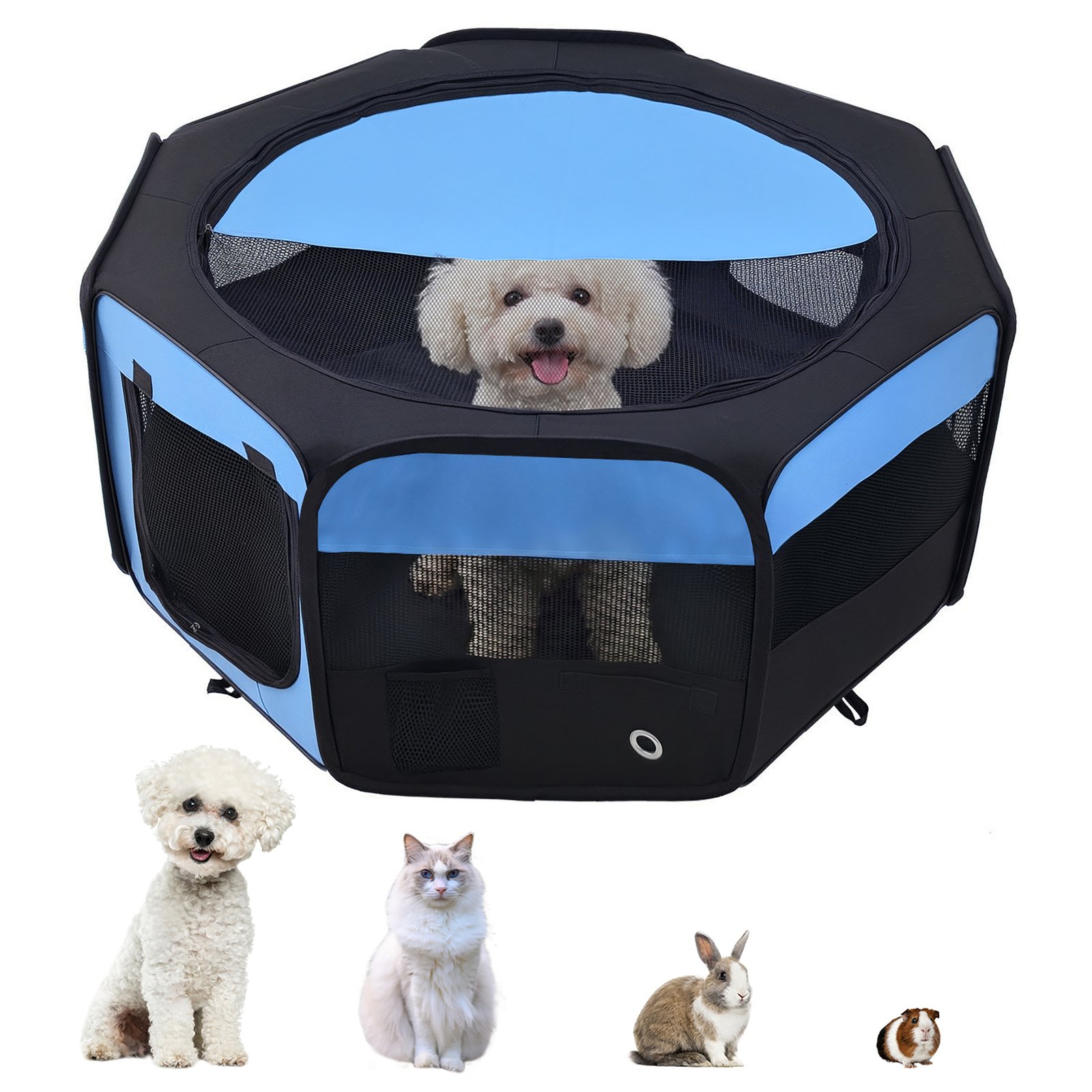 600D Oxford Soft Fabric Kennel, Portable Lightweight Cat Dog Playpen, Foldable Pet Puppy Rabbit Guinea Pig Pen Run Dia 90 x 41H cm Indoor & Outdoor Blue