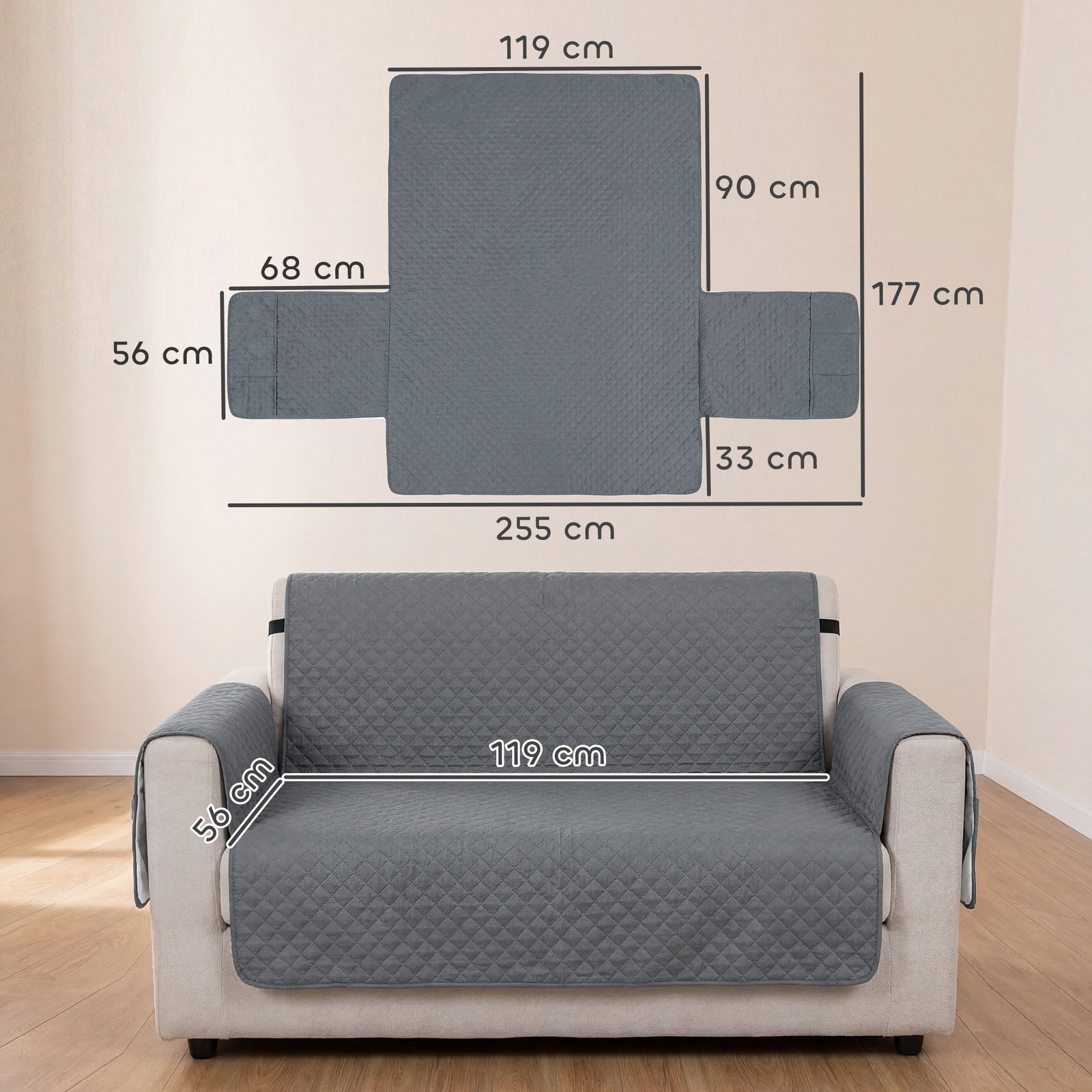 Waterproof Sofa Cover 2 Seater, Soft Couch Cover for Dogs Cats Pets, Non Slip Sofa Slipcoevr with Elastic Straps - Image 3