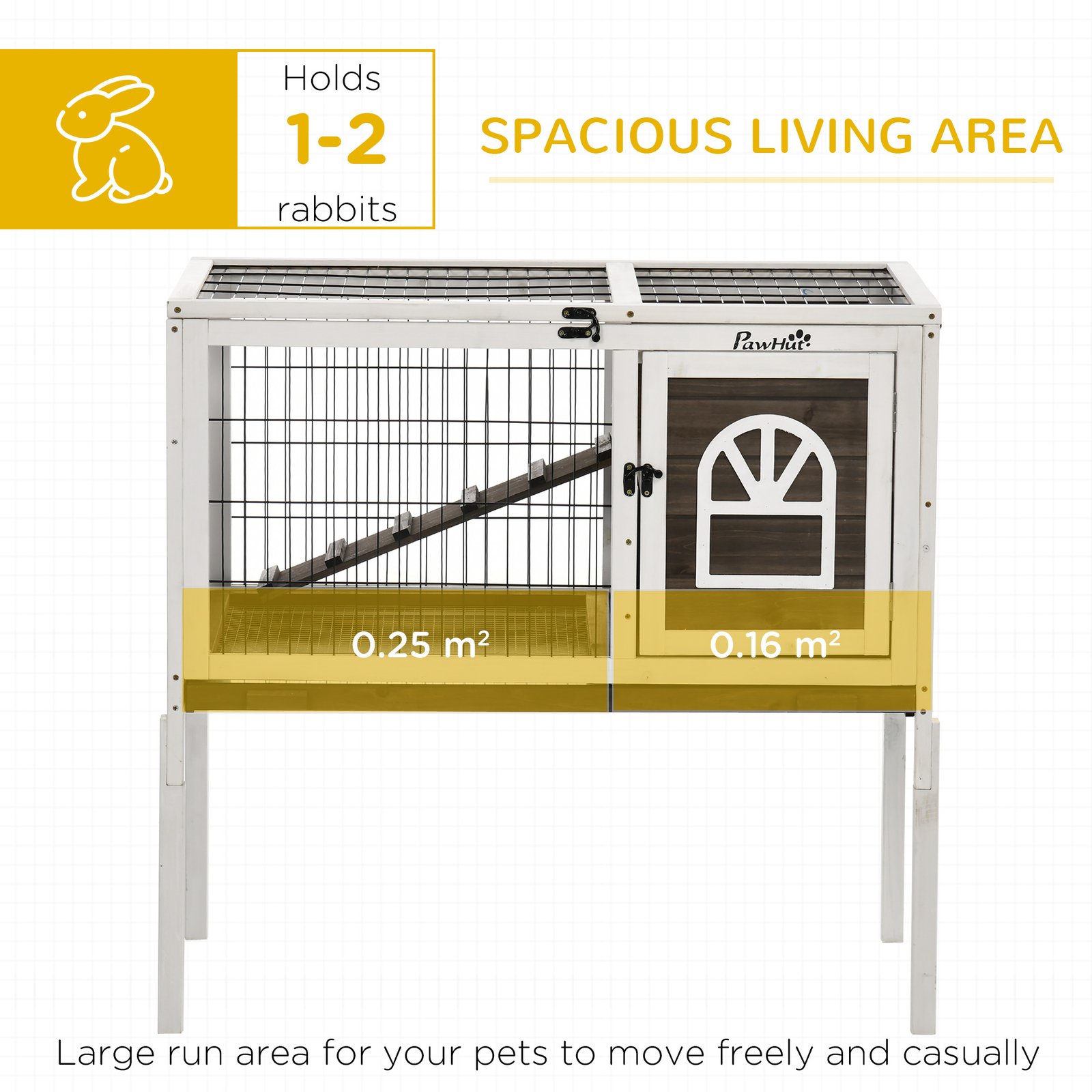 Wooden Rabbit Hutch, Guinea Pig Cage, with Removable Tray, Openable Roof - Image 4