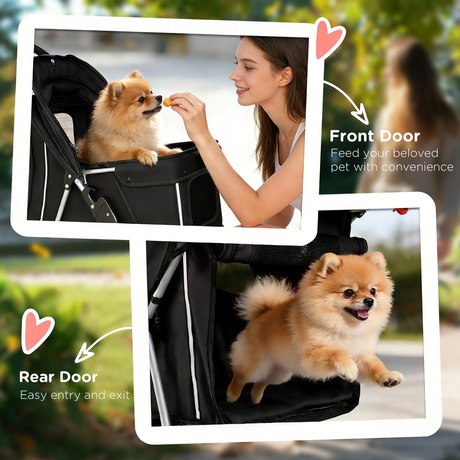 Dog Pram, Pet Stroller with Reflective Strips, Foldable Cat Stroller with 360° Swivel Wheels, Black