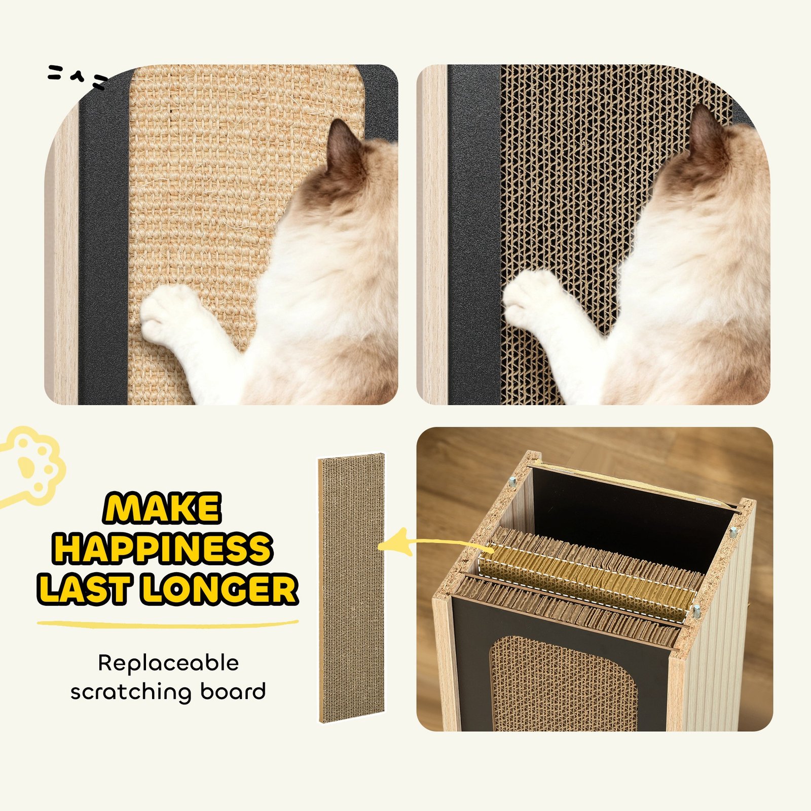 63cm Cat Scratching Post, Cat Scratcher with Replaceable Scratching Board, Top Perch, Sisal Scratch Mat, Oak - Image 5