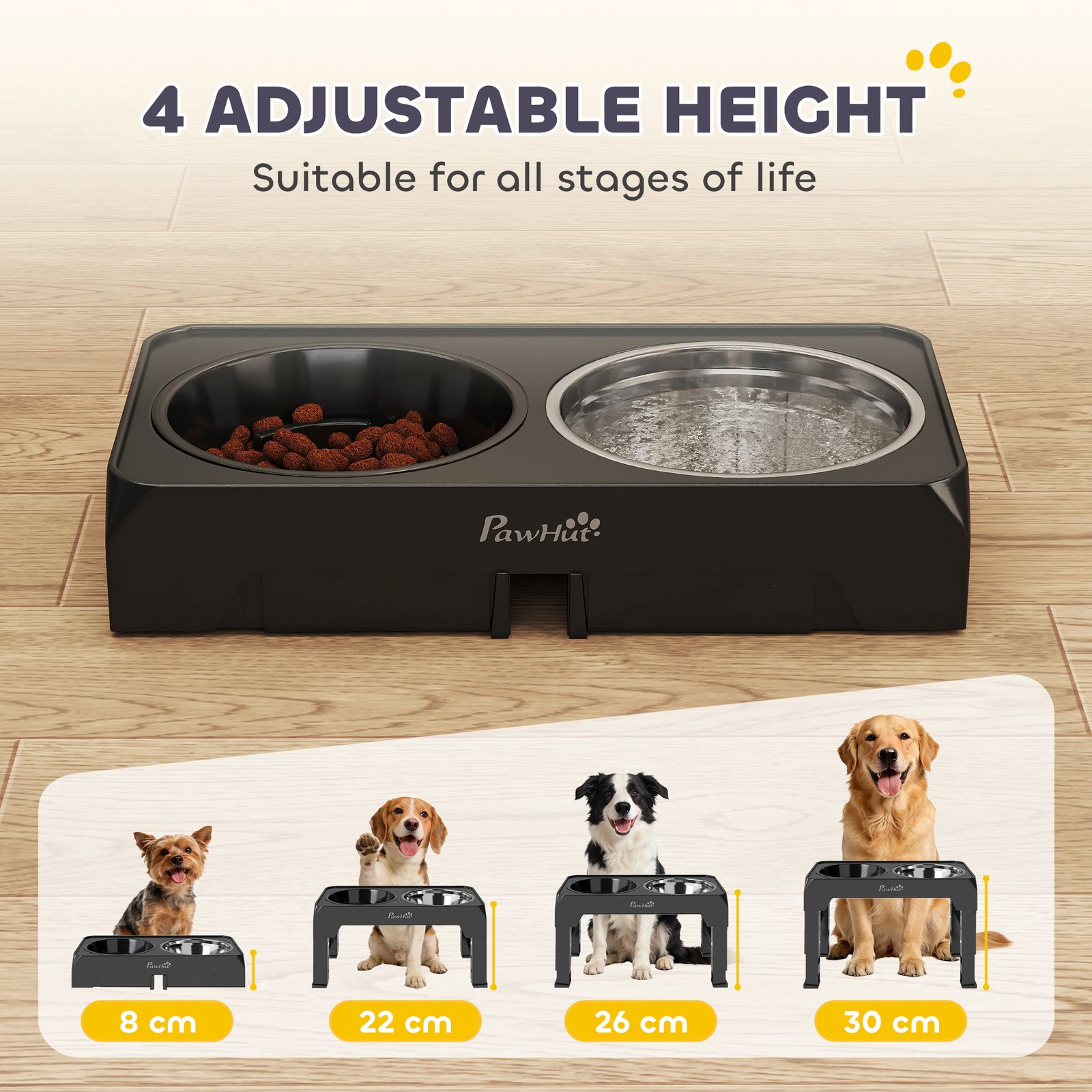 Raised Dog Bowl, Foldable Elevated Dog bowls with Slow Feeder, 4 Adjustable Heights, for Small Medium Large Breeds