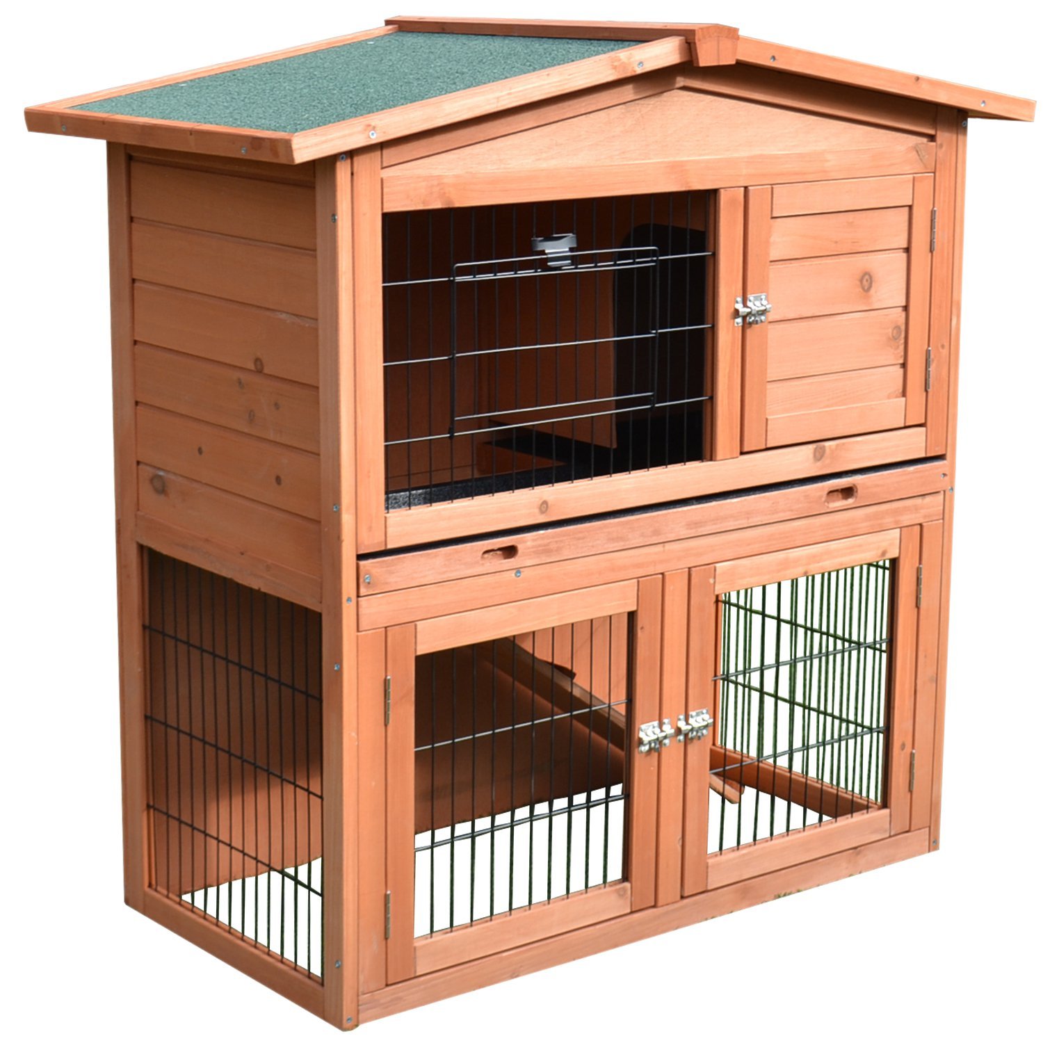 2 Tier Rabbit Hutch Guinea Pig Hutch Ferret Cage with Ramp Slide Out Tray for Indoor Outdoor 100.5 x 55 x 101 cm - Image 8