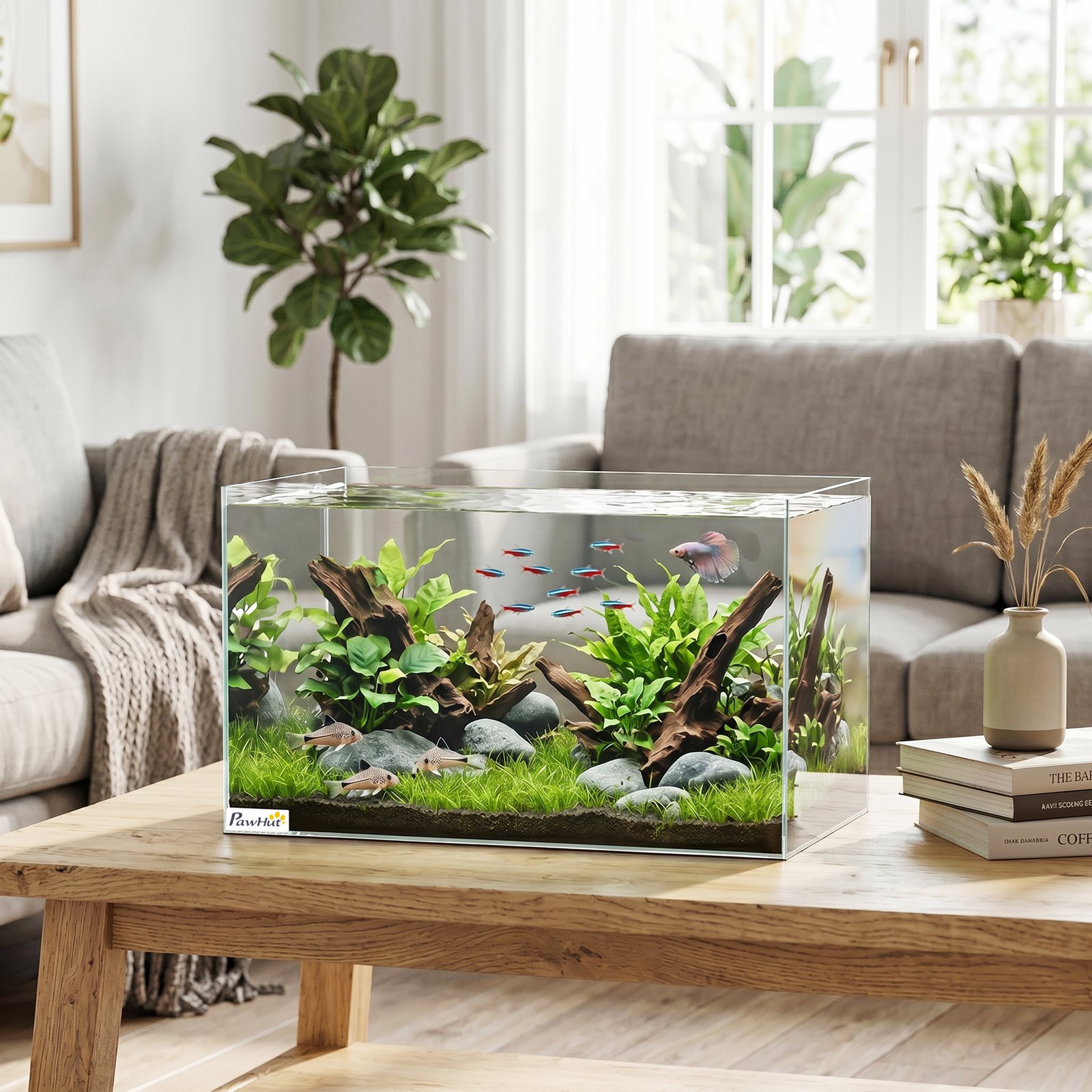 Fish Tank Bare Glass for DIY Glass Aquarium with Protective Base Mat 43L Transparent for Fish Shrimps