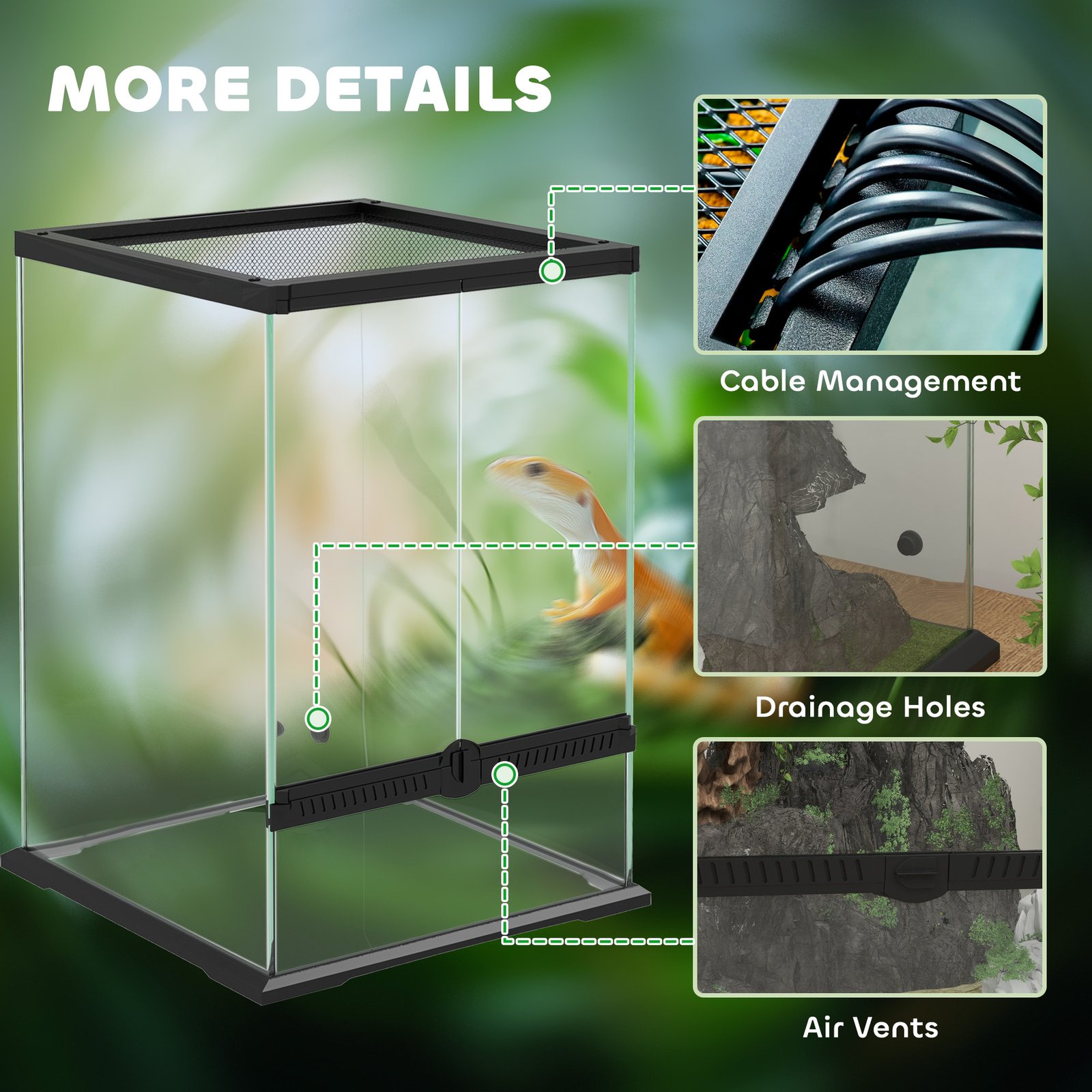 40L Vivarium for Lizards, Frogs, Snakes, Turtles, Tortoises w/ Anti-Escape Design, Ventilation - Image 8