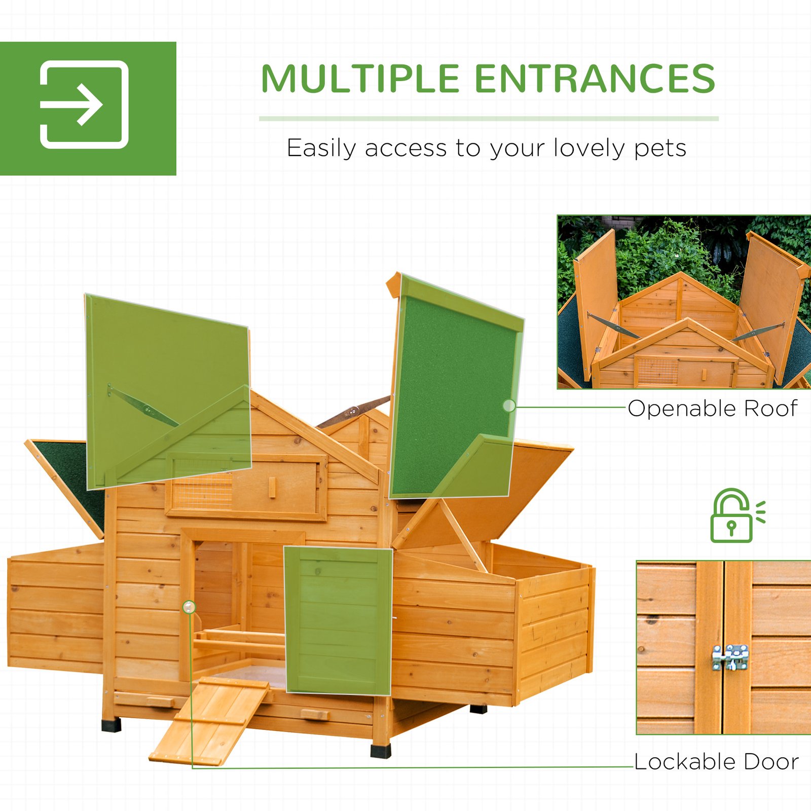 Wooden Chicken Coop with Nesting Boxes, Tray, for 2-4 Chickens, Yellow