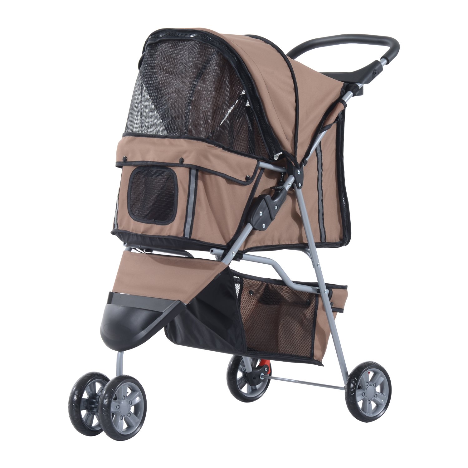 3 Wheel Pet Stroller for Small and Miniature Dogs, Brown