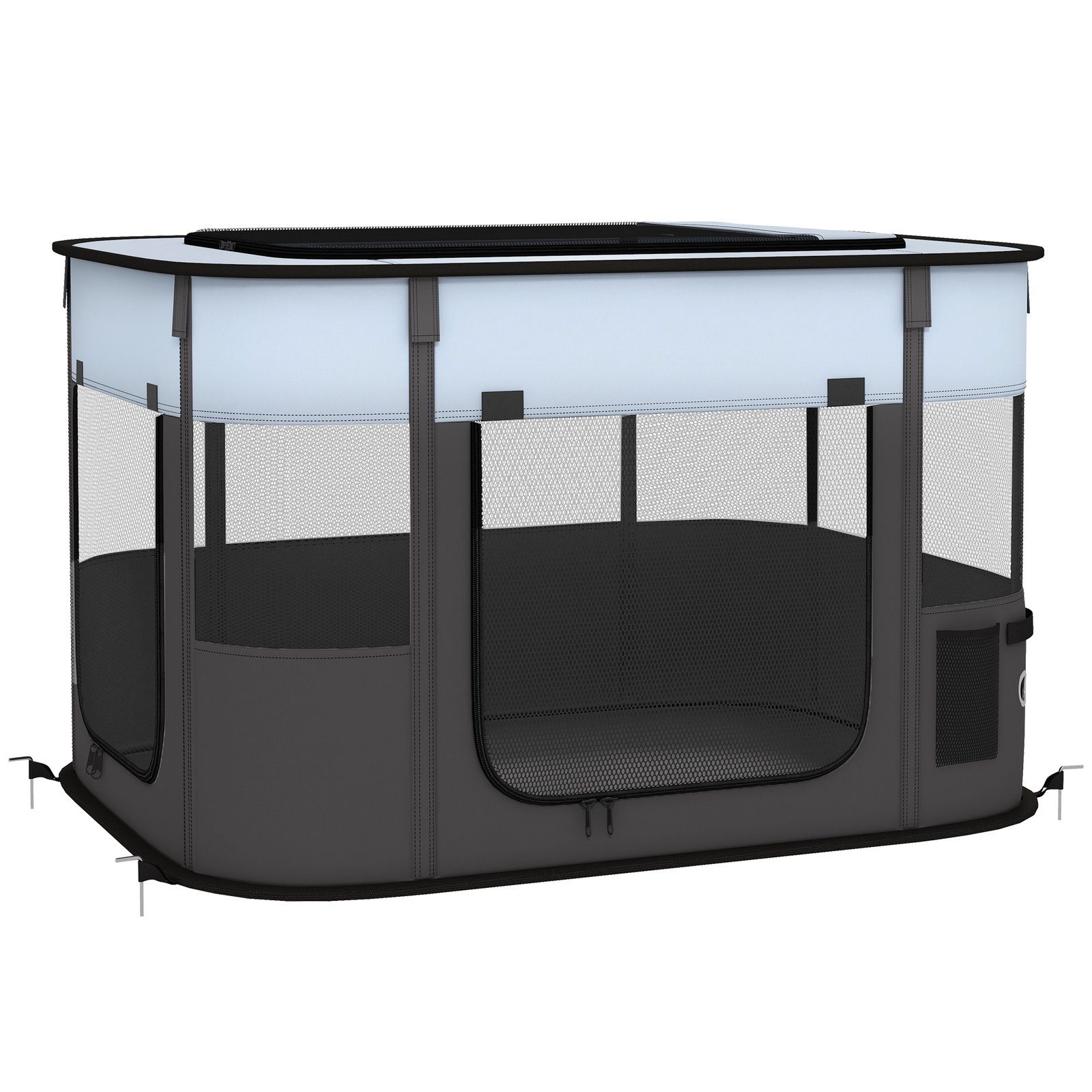 Foldable Dog Pen with Storage Bag for Indoor/Outdoor Use, Portable Pet playpen, with Ground Stakes - Grey