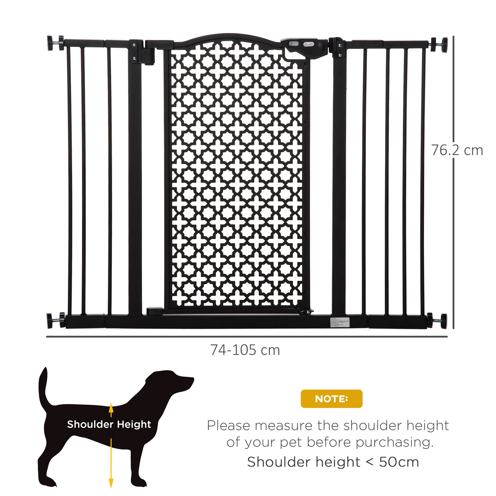 74-105cm Pet Safety Gate Stair Barrier, with Auto Close, Double Locking - Black - Image 3