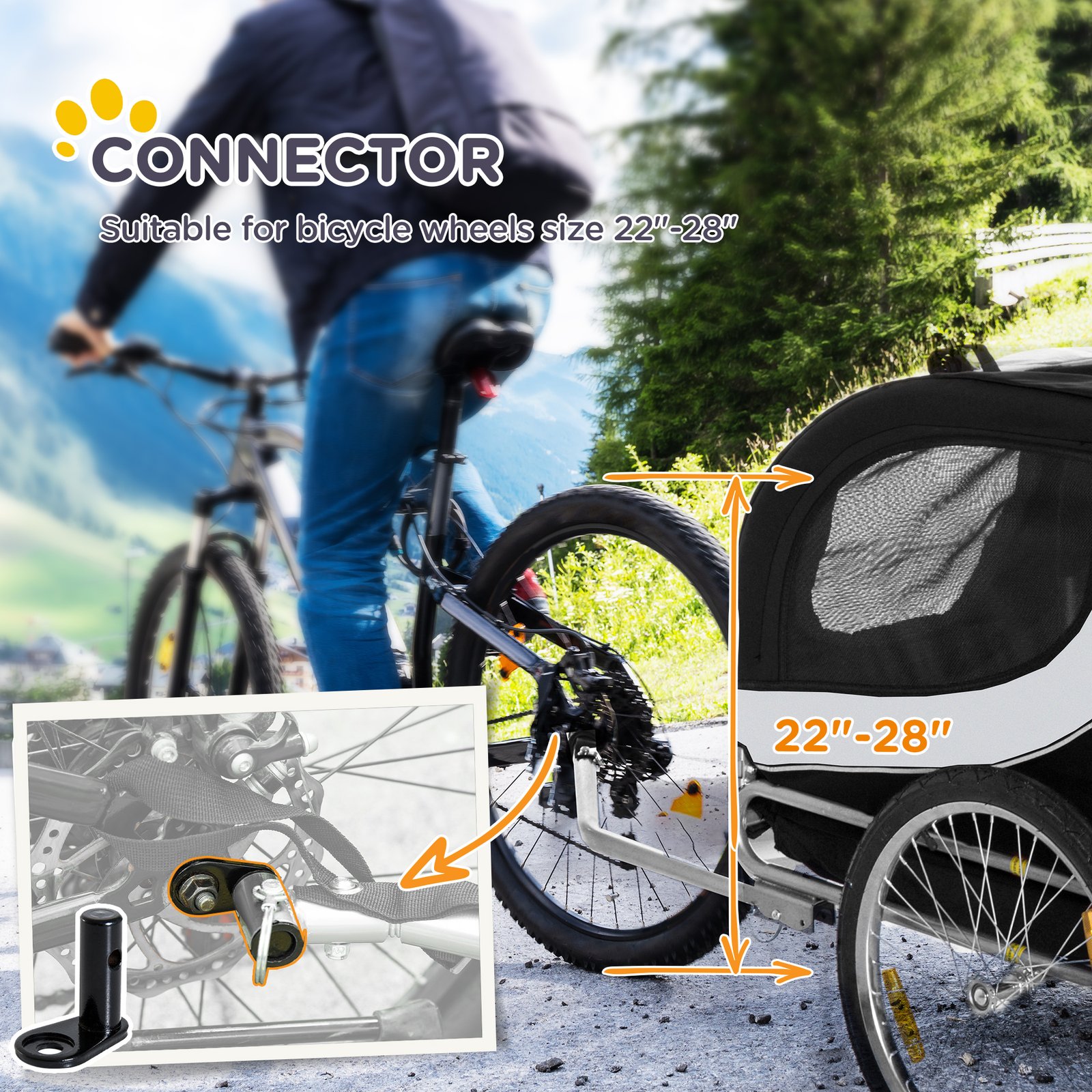 Steel Dog Bike Trailer Pet Cart Carrier for Bicycle Kit Weather Resistant w/ Hitch Coupler Travel White and Black