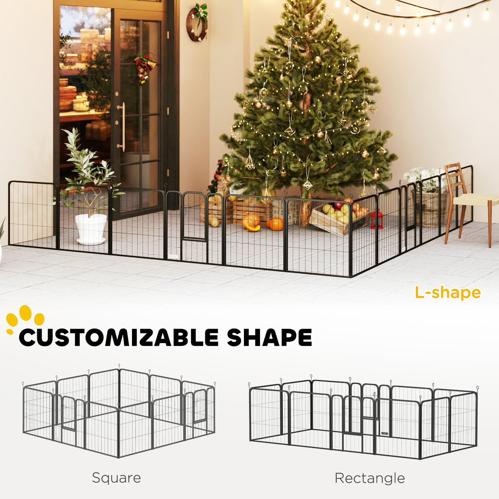 12-Panel Solid Dog Playpen with Doors, for Small Dogs, 60cm High, Black - Image 4