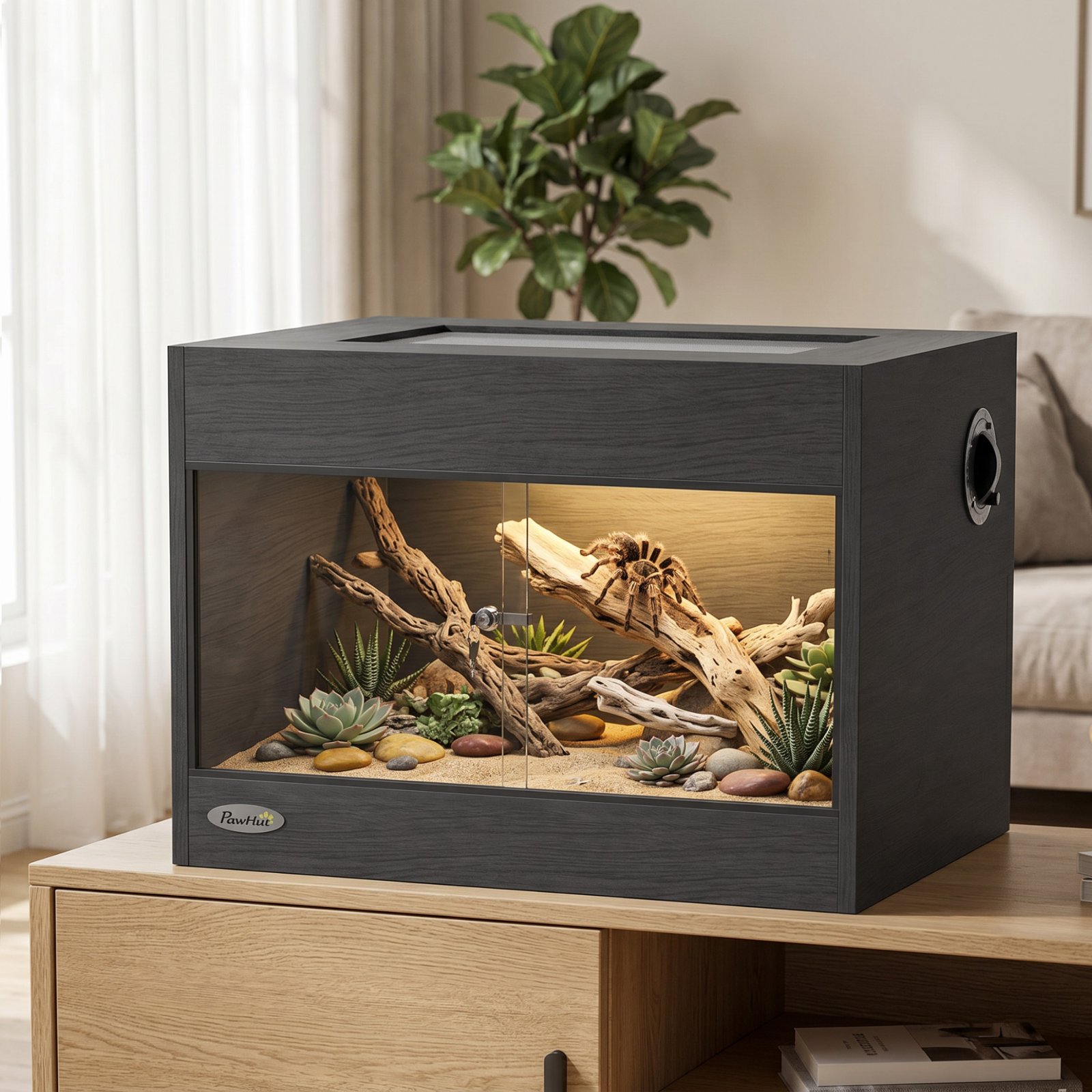 Reptile Terrarium, Reptile Vivarium with Glass Doors, Secure Lock, Top Ventilation for Snake, Gecko, 60x45x45cm, Black - Image 9