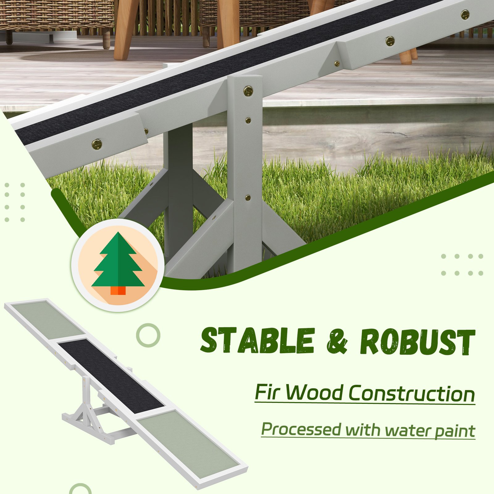 Wooden Pet Seesaw for Big Dogs, Dog Agility Equipment with Anti-Slip Surface - White - Image 3