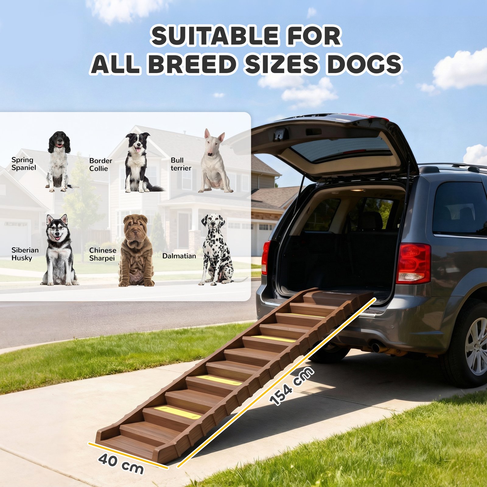 Dog Car Ramp with Anti-Slip Steps, 10-Steps Pet Stairs for Pets to Access Cars and High Beds, Brown