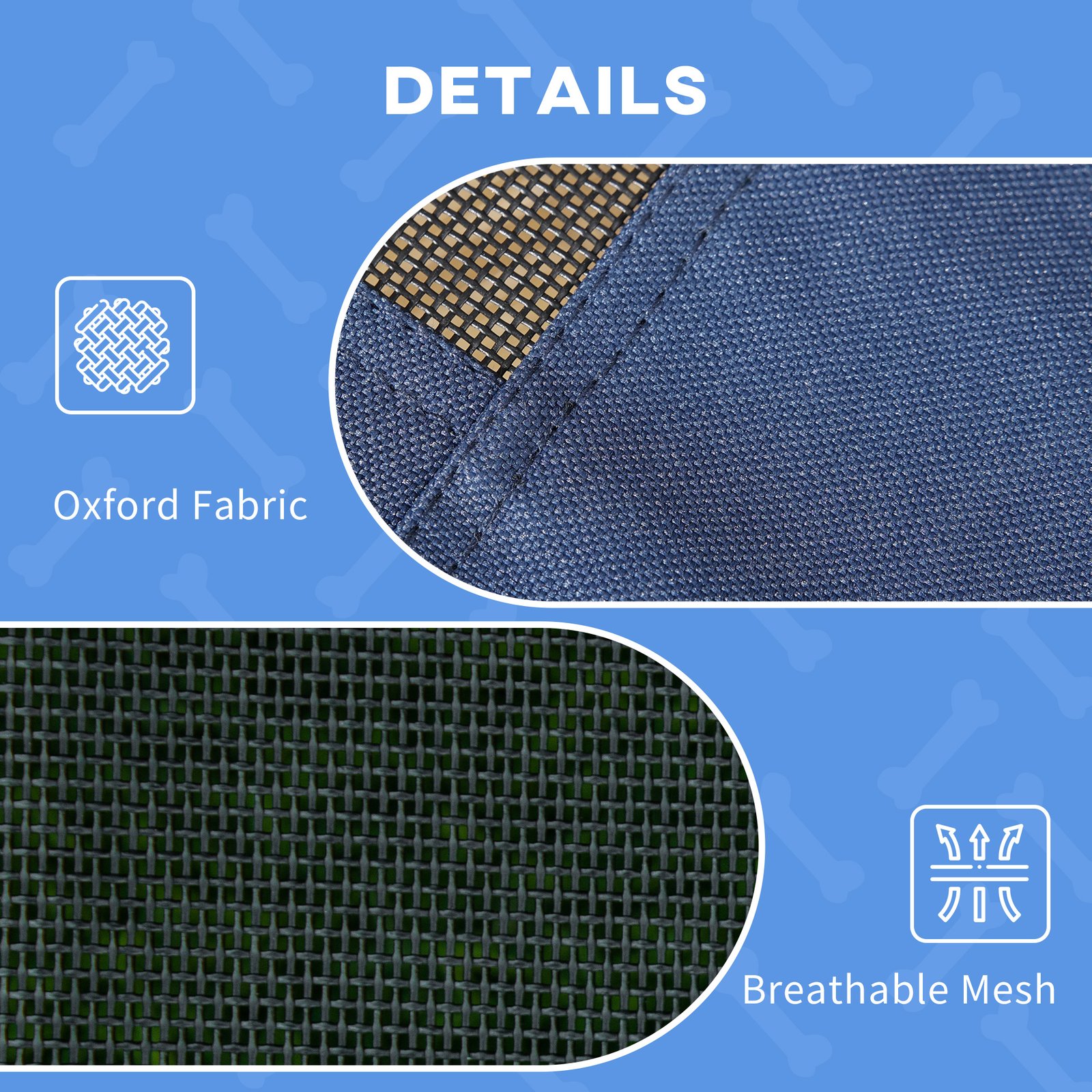 Outdoor Dog Bed with Removable Canopy, Portable Raised Dog Bed for Camping, Garden & Beach, Water-Resistant UV-Protection Mesh Pet Cot Sun Lounger, for Small Pets, 61 x 46 x 62 cm, Dark Blue - Image 5