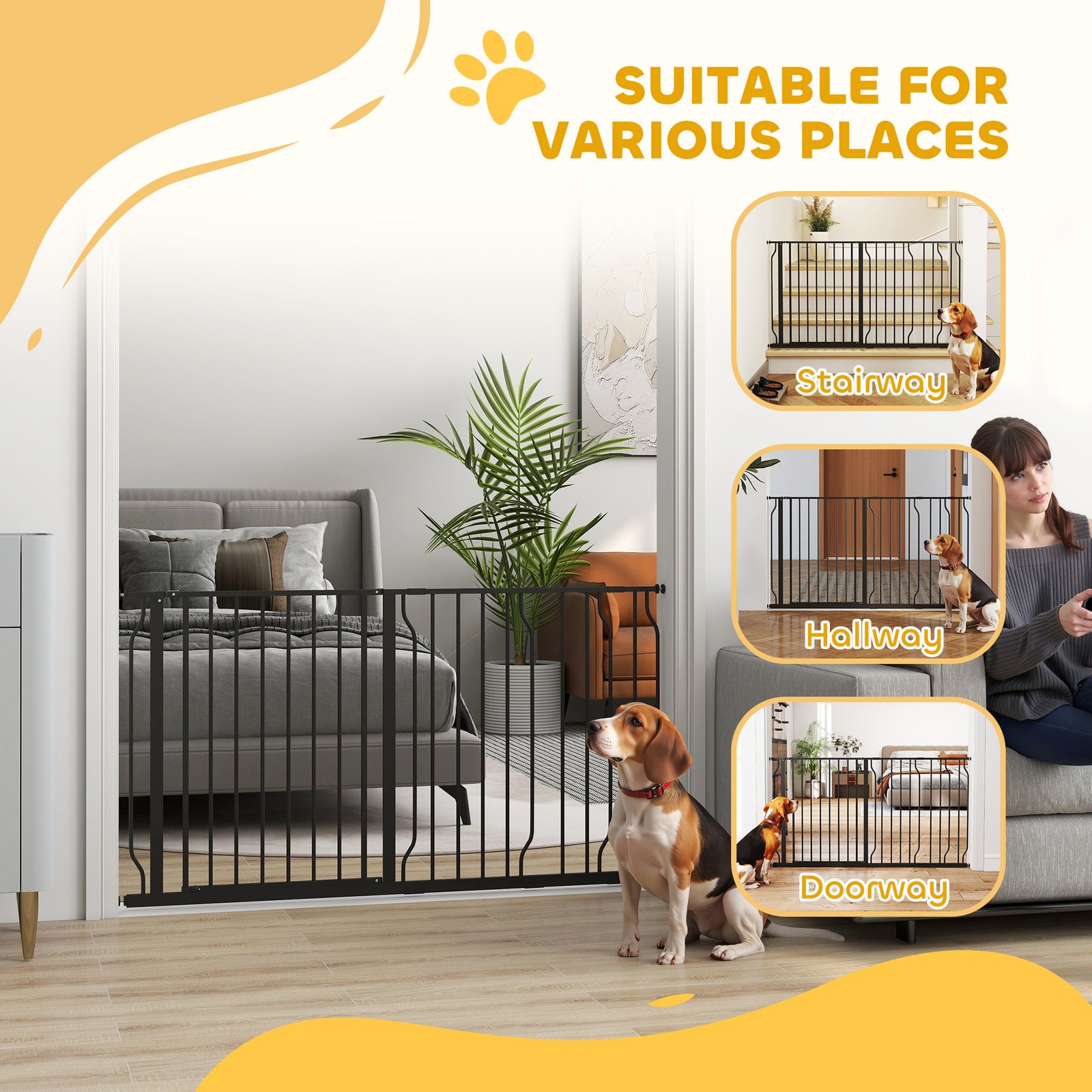 Extra Wide Dog Safety Gate, with Door Pressure, for Doorways, Hallways, Staircases - Black - Image 7