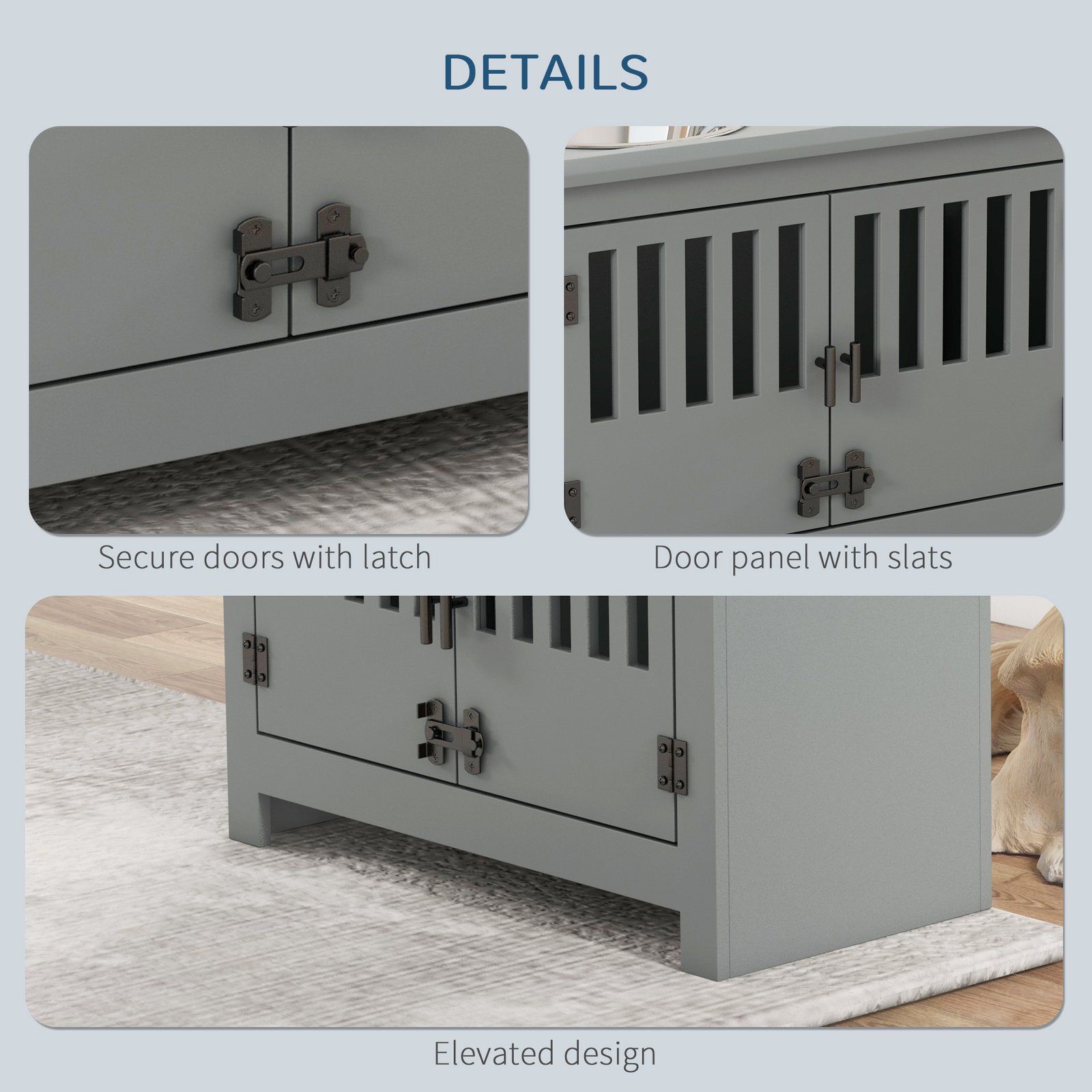 Raised Dog Bowls, Pet Feeding Station, with Storage, Food and Water Bowls, for Large Dogs - Grey