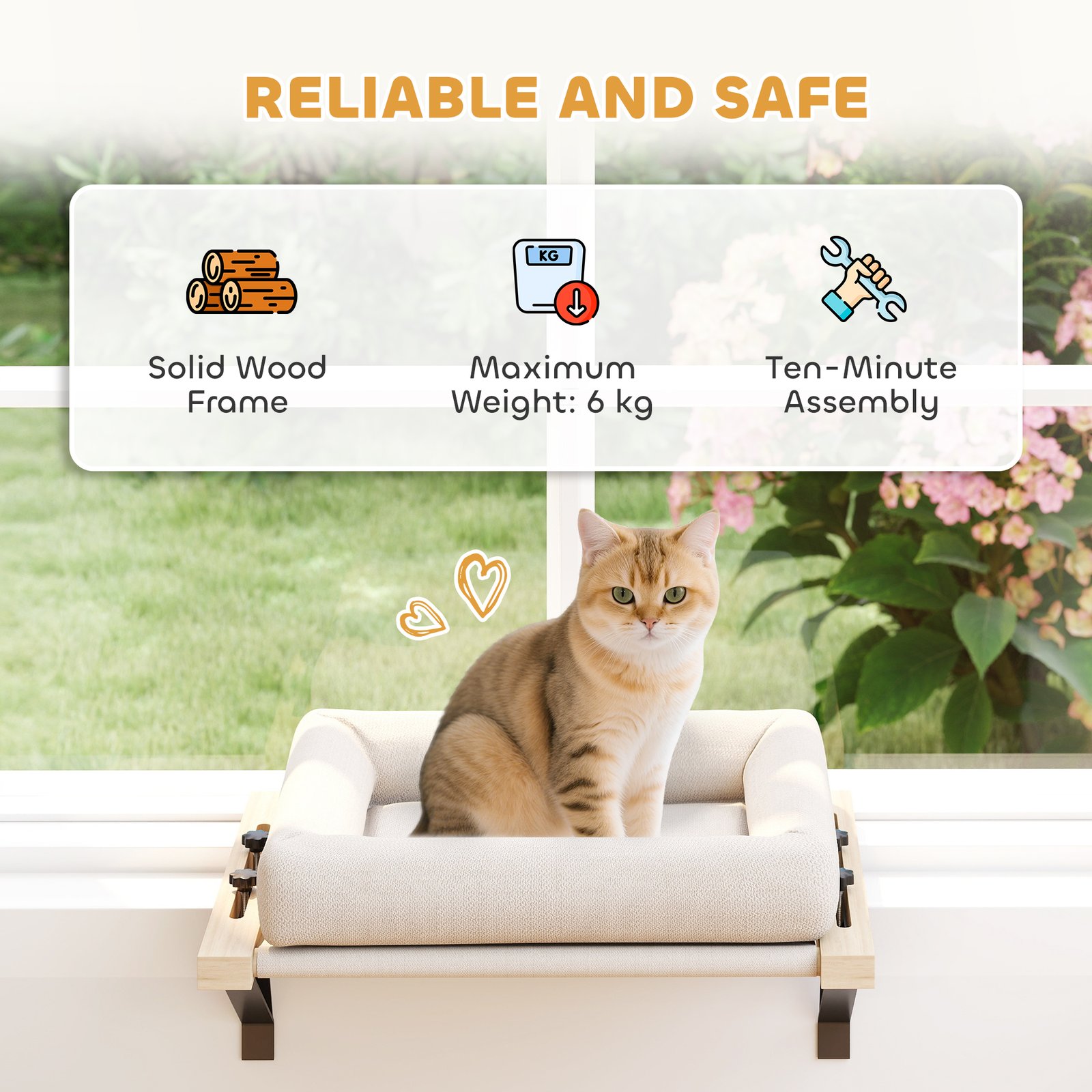 Cat Radiator Bed, Adjustable Hanging Cat Hammock with Removable and Washable Cushion for Indoor Cats, Cream White - Image 8