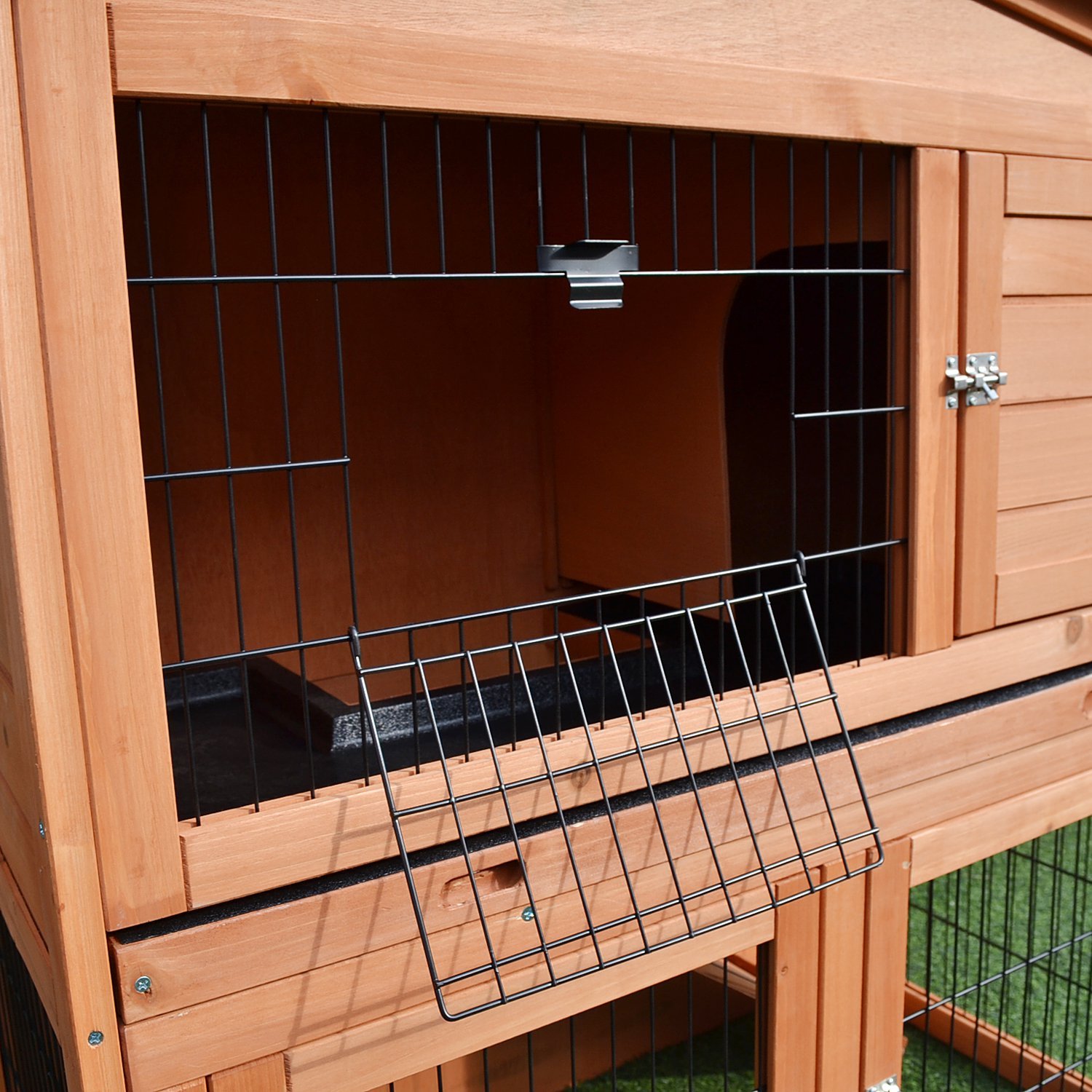 2 Tier Rabbit Hutch Guinea Pig Hutch Ferret Cage with Ramp Slide Out Tray for Indoor Outdoor 100.5 x 55 x 101 cm - Image 5