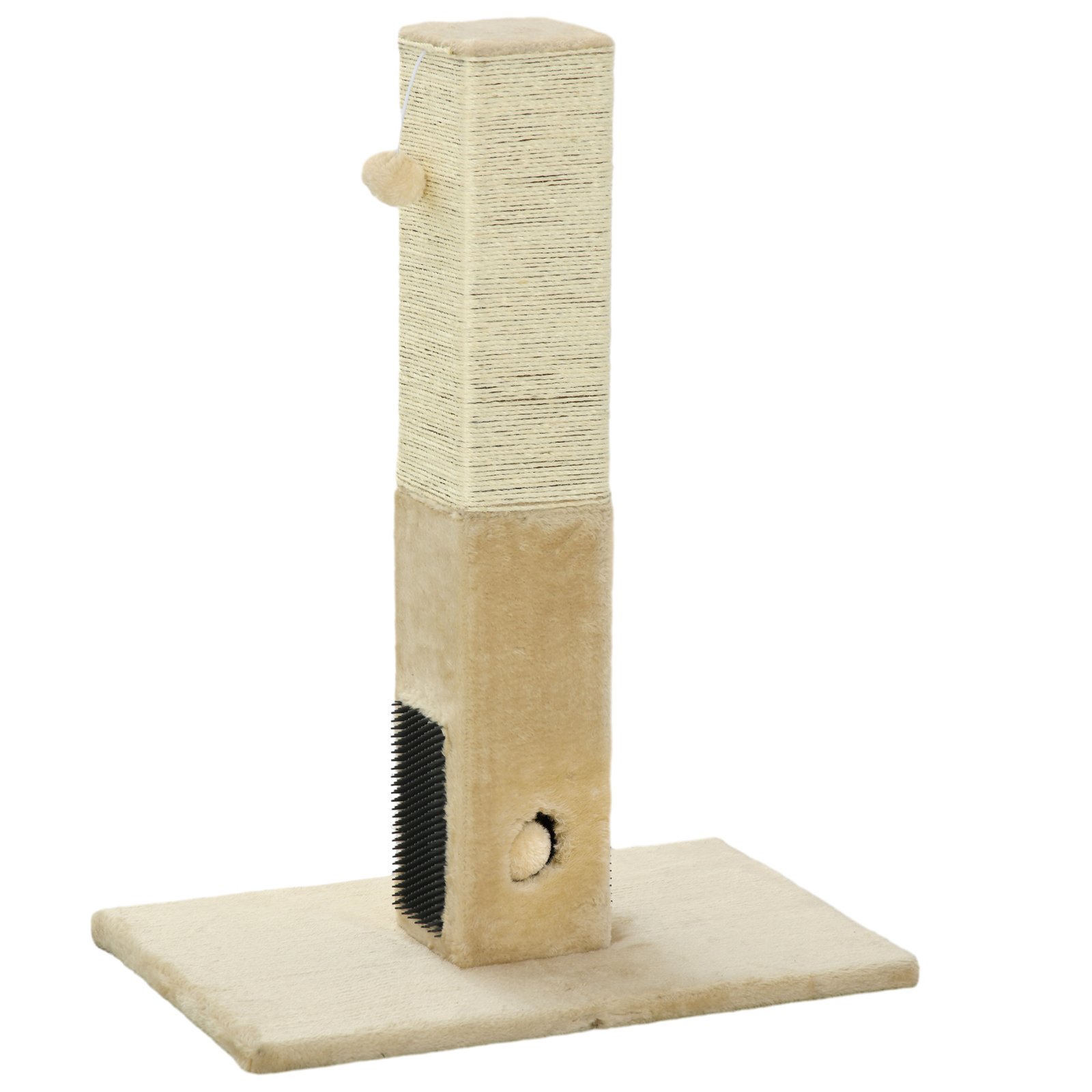 Jute Cat Scratching Post w/ Carpet Base Hanging Toy - Beige