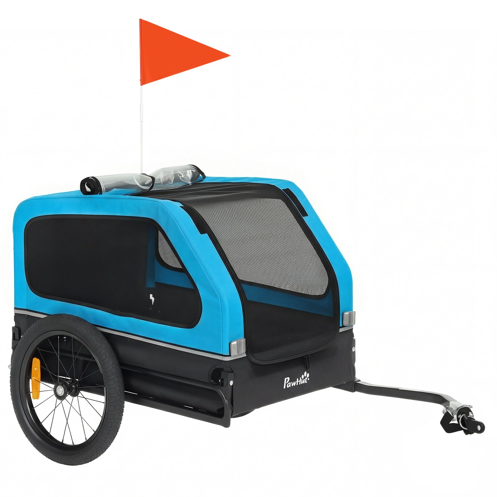 Dog Bike Trailer with Flip-Down Ramp Tailgate, Quick Release Frame, Universal Bicycle Coupler, Reflectors, Blue