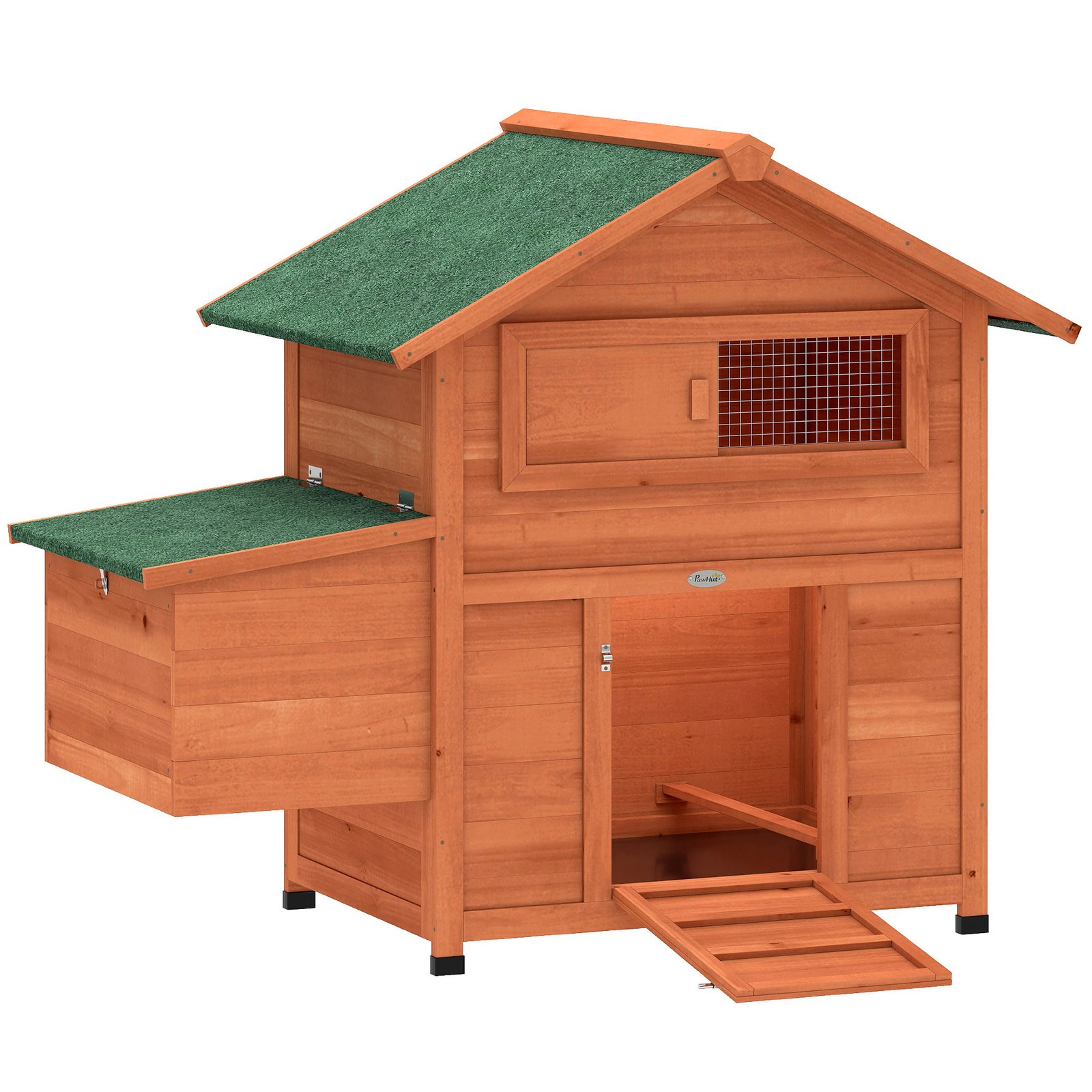Chicken Coop, Wooden Hen House with Nesting Box, Pull-Out Tray, Sliding Window, Waterproof Roof, Perches and Ramp