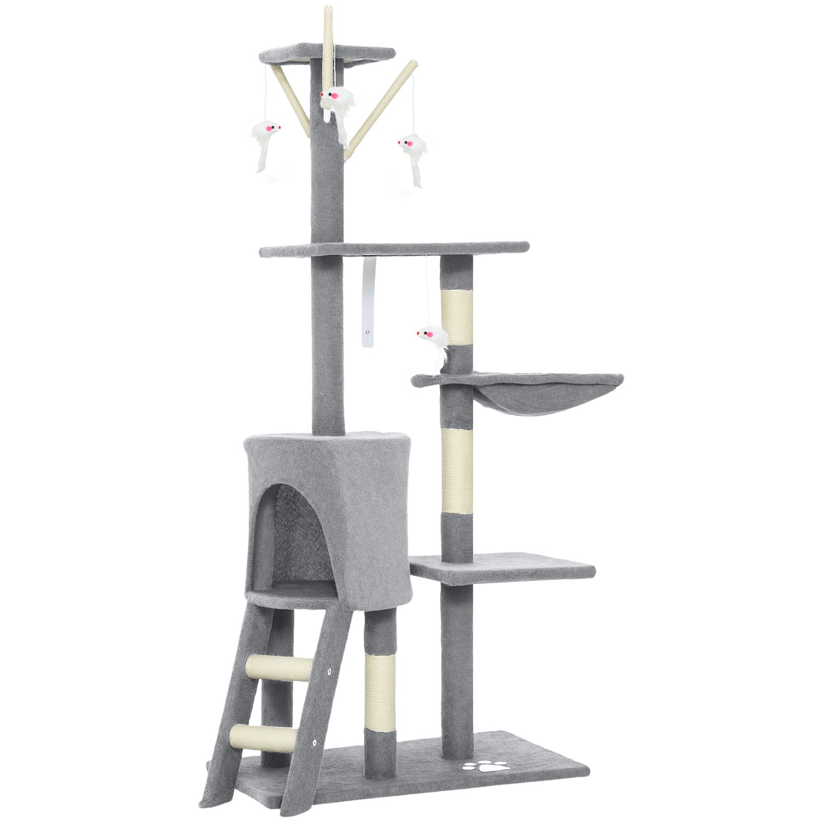 Multi-Level Cat Tower, 134cm Cat Tree with Condo and Sisal Scratching Posts for Indoor Kittens, Grey