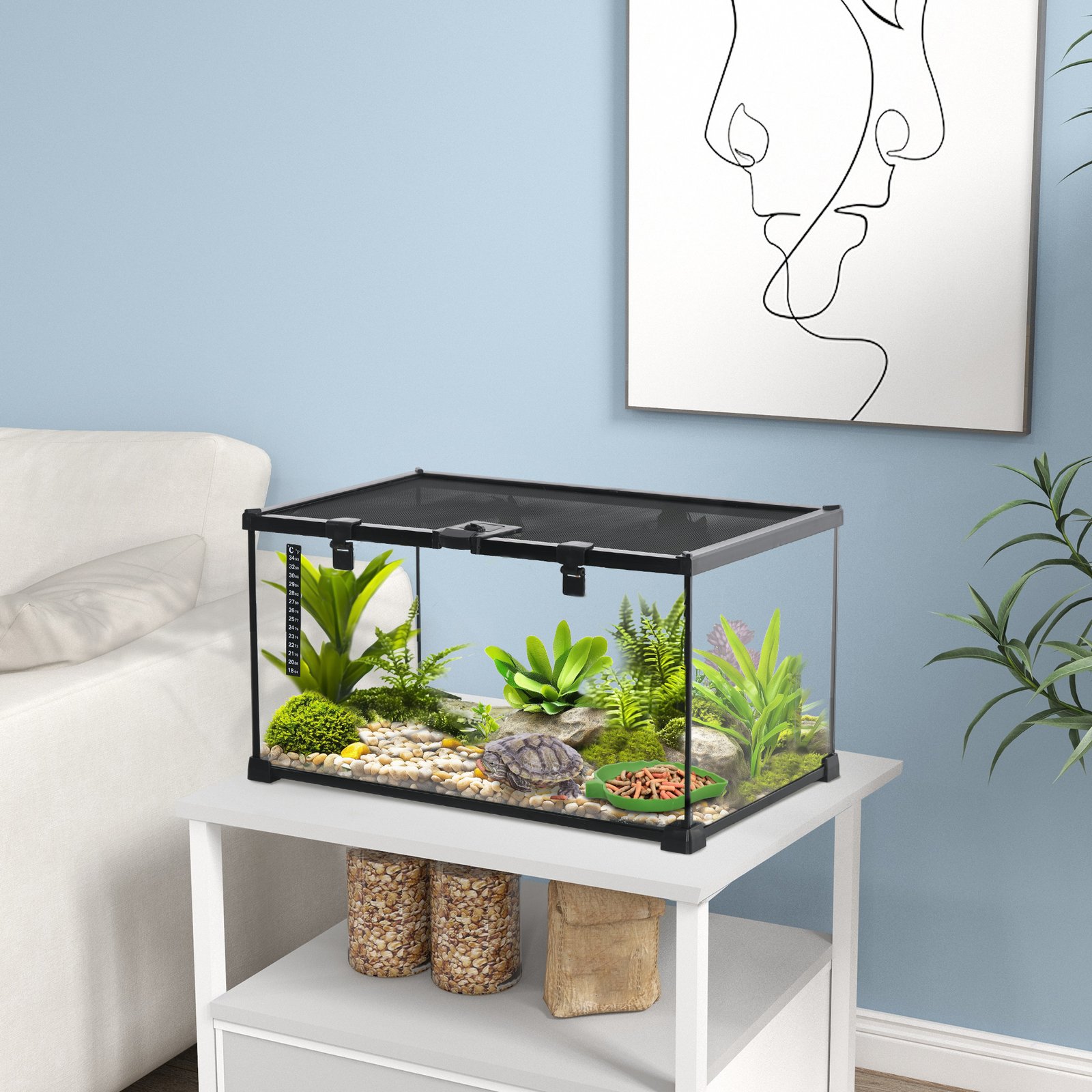 Glass Reptile Terrarium Insect Breeding Tank Vivarium Habitats with Thermometer for Lizards, Horned Frogs, Snakes, Spiders - Medium 50 x 30 x 25cm - Image 9