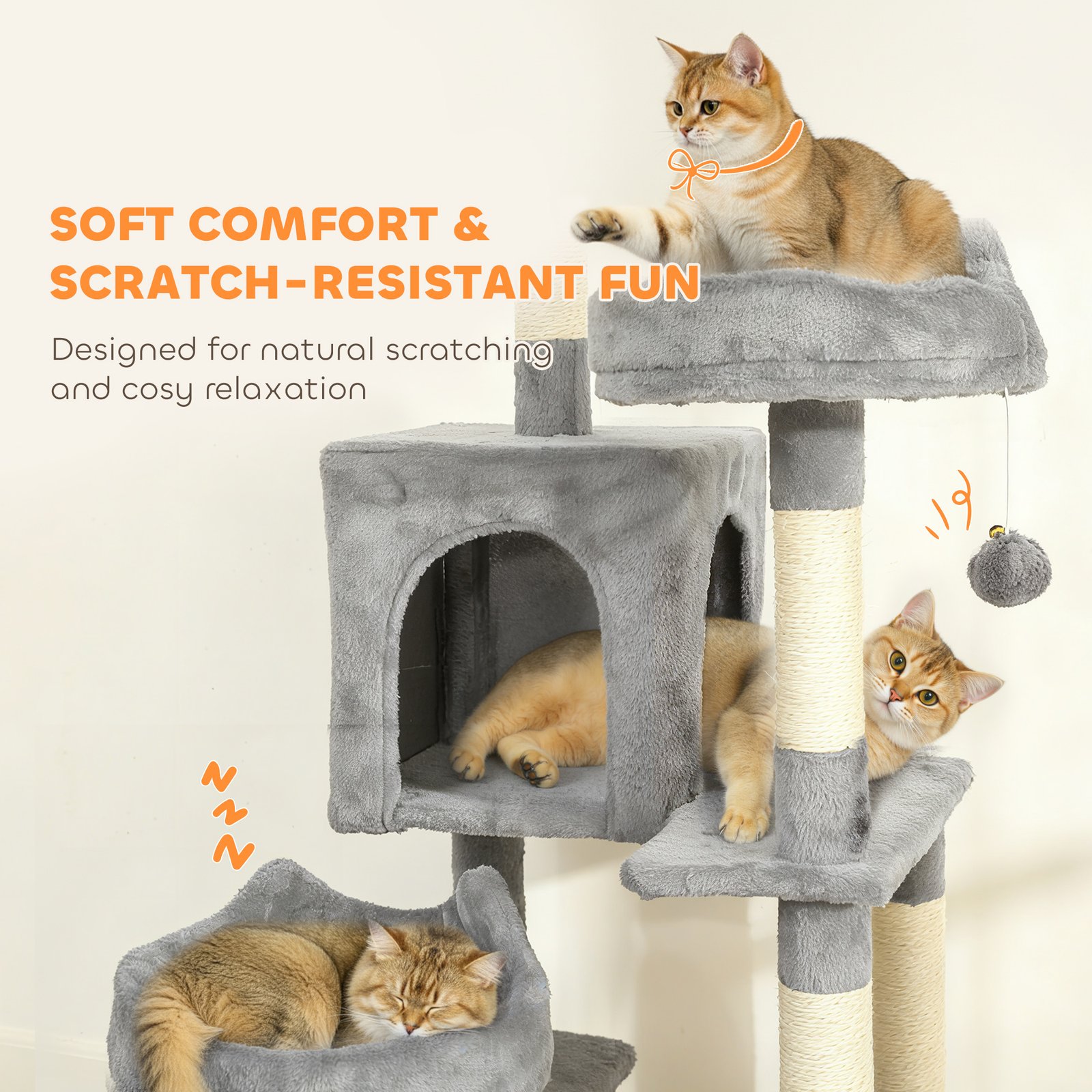 Cat Tree, 192 cm Large Multi-Level Cat Tower for Indoor Kittens with 8 Scratching Posts, 3 Plush Beds, 2 Hammocks