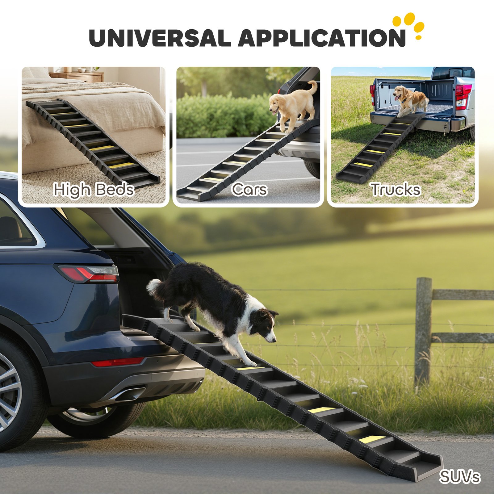 Dog Car Ramp with Anti-Slip Steps, 10-Steps Pet Stairs for Pets to Access Cars and High Beds, Black