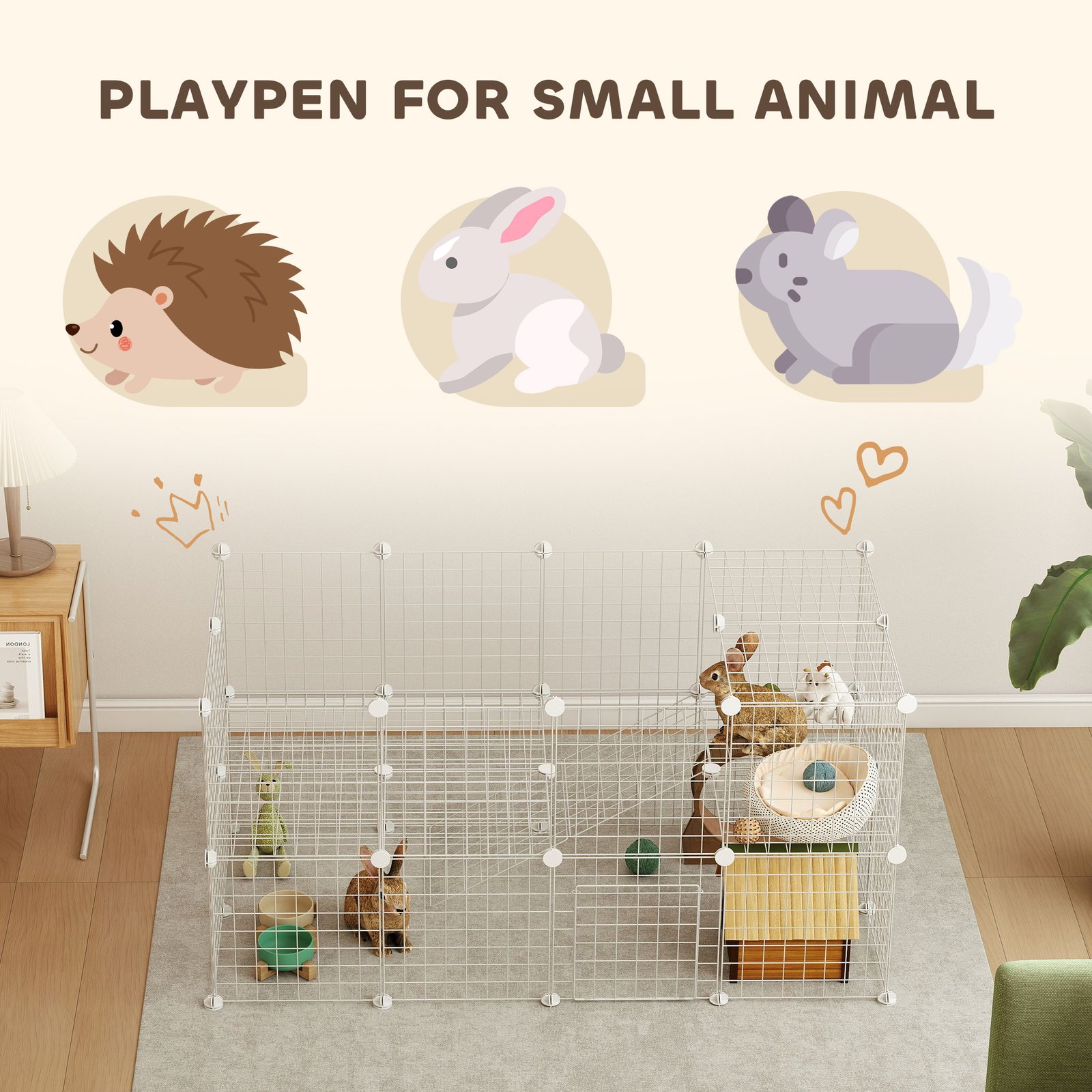 DIY 36 Panel Pet Playpen Metal Wire Fence for Chinchilla, Hedgehog, Bunny, Indoor, Outdoor Use, White - Image 5