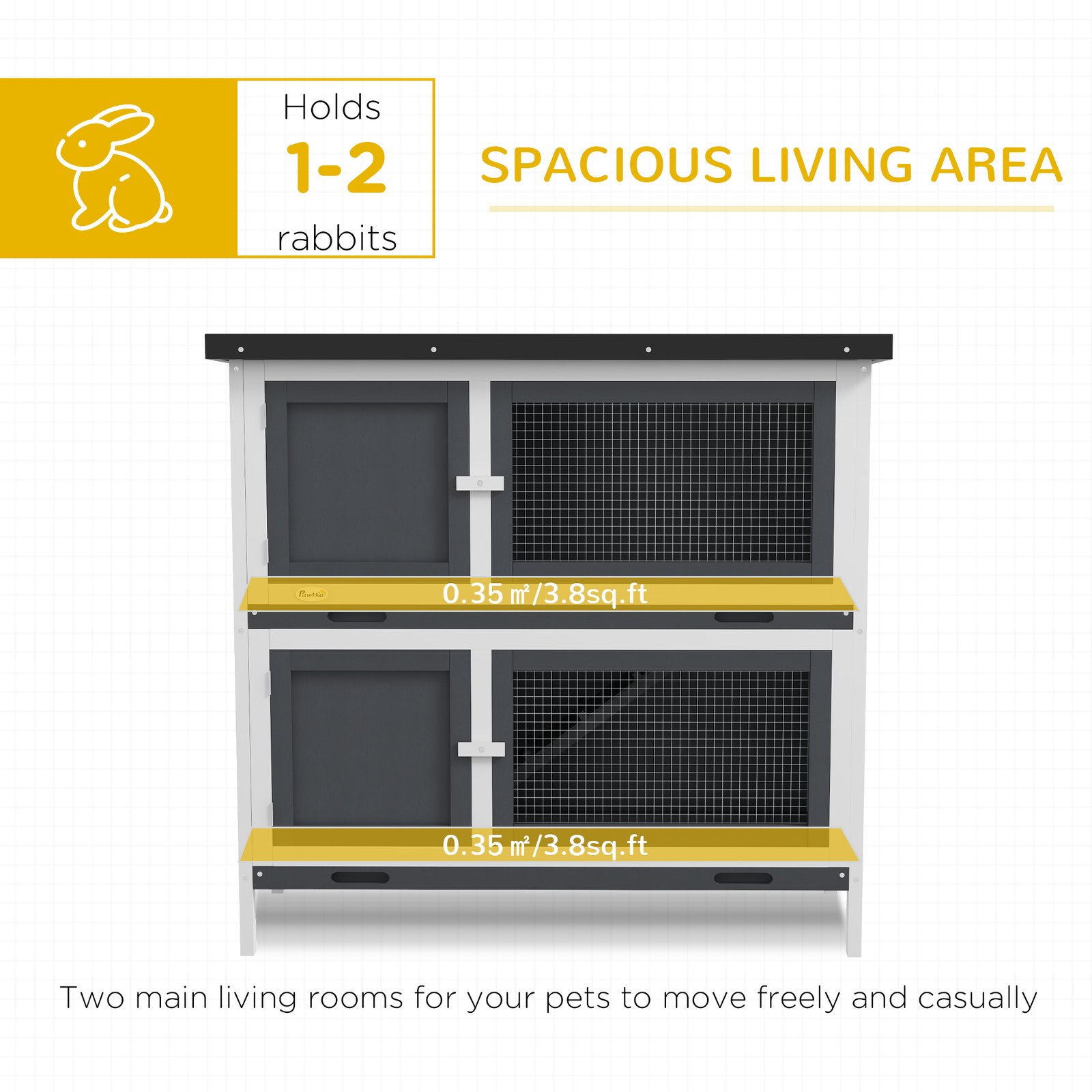 Double Decker Rabbit Hutch 2 Tier Guinea Pig House Pet Cage Outdoor with Sliding-out Tray, 100 x 47 x 91cm, Grey - Image 5