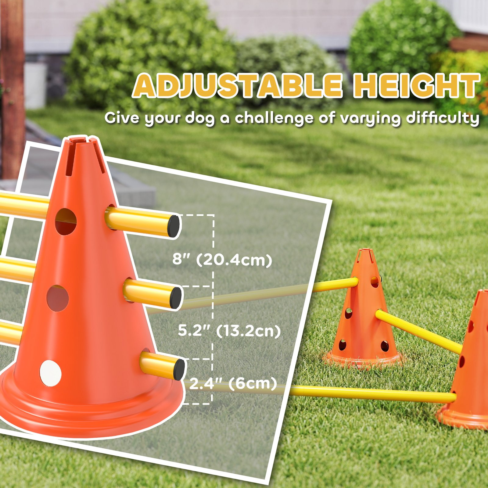Dog Agility Equipment Set of Six Cones, Six Poles with Carry Bag, Three-Piece Adjustable Height Jumping Obstacles Orange - Image 6