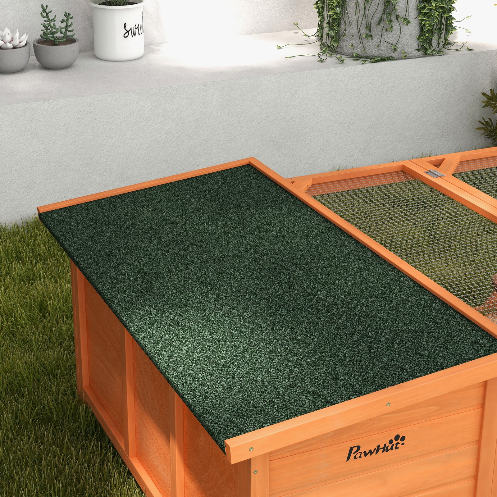 Rabbit Hutch Outdoor Guinea Pig Hutch with Run Small Animal Off-ground Duck House Hideaway Garden with Openable Roof 125.5 x 100 x 49cm Orange