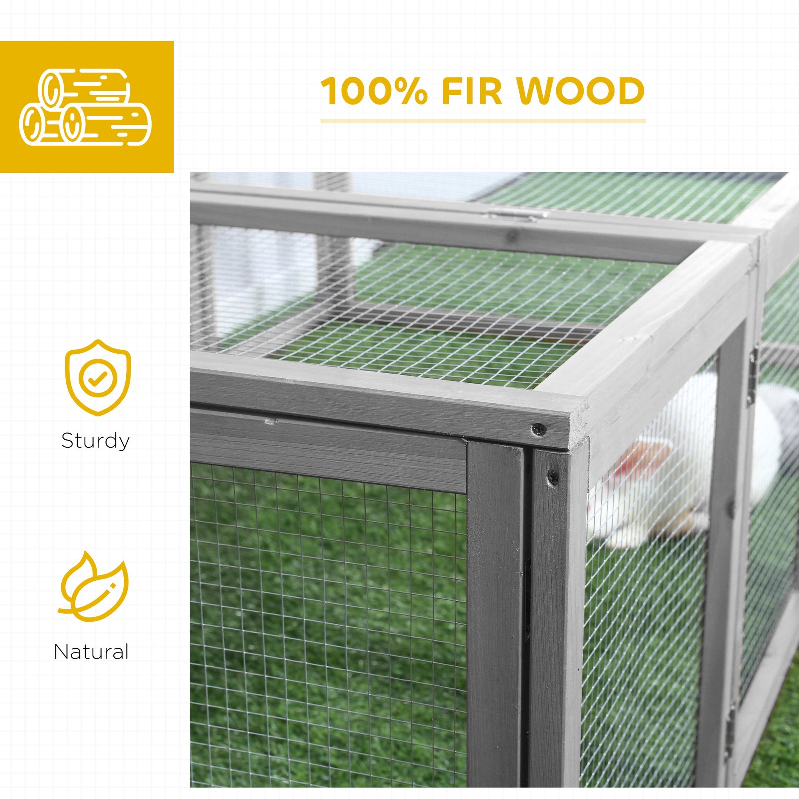 6ft Outdoor Rabbit Hutch for 2-4 Rabbits, Fir Wood Run with Wire Mesh & Openable Roof, 181 x 100 x 48 cm, Grey