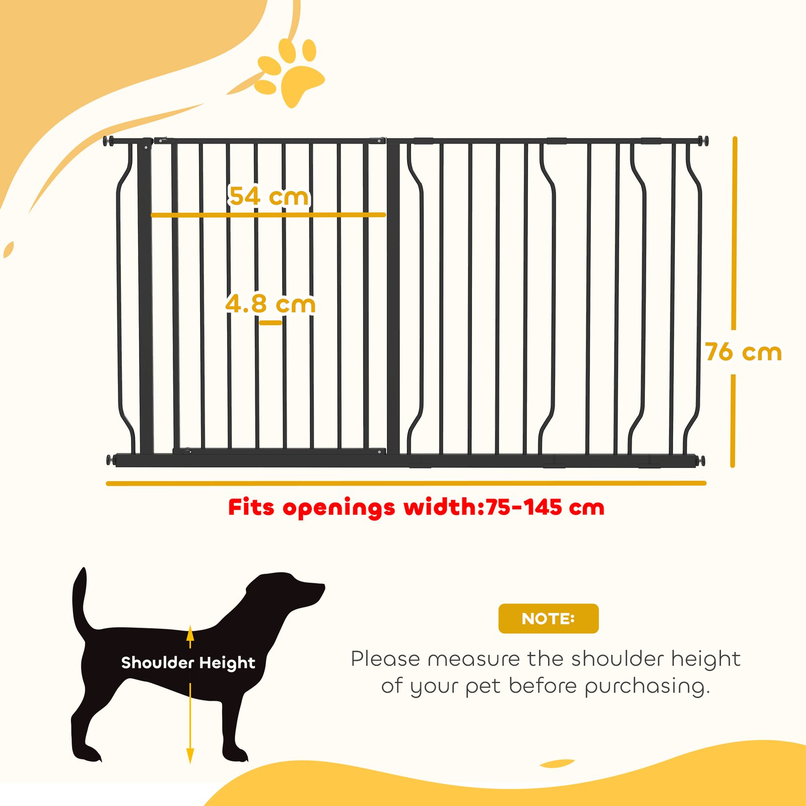 Extra Wide Dog Safety Gate, with Door Pressure, for Doorways, Hallways, Staircases - Black - Image 3