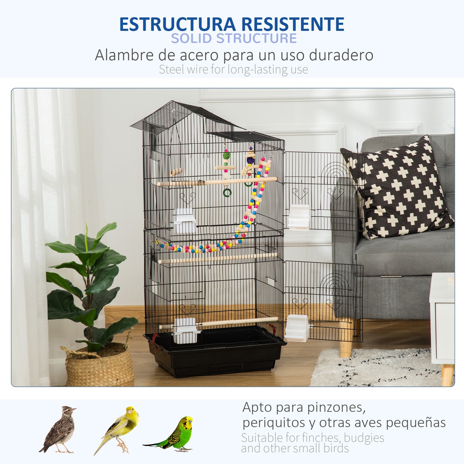 Bird Cage for Budgies, Finches, Canaries w/ Accessories, Toys, Tray - Image 6