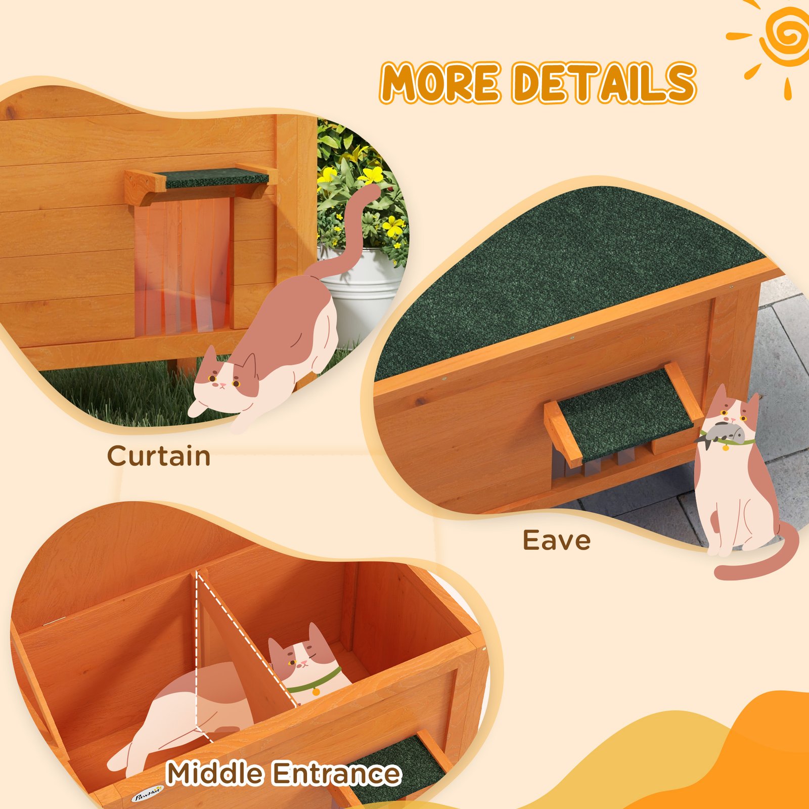 Feral Cat House, Wooden Insulated with Removable Floor, Water-Resistant Openable Roof - Orange - Image 7
