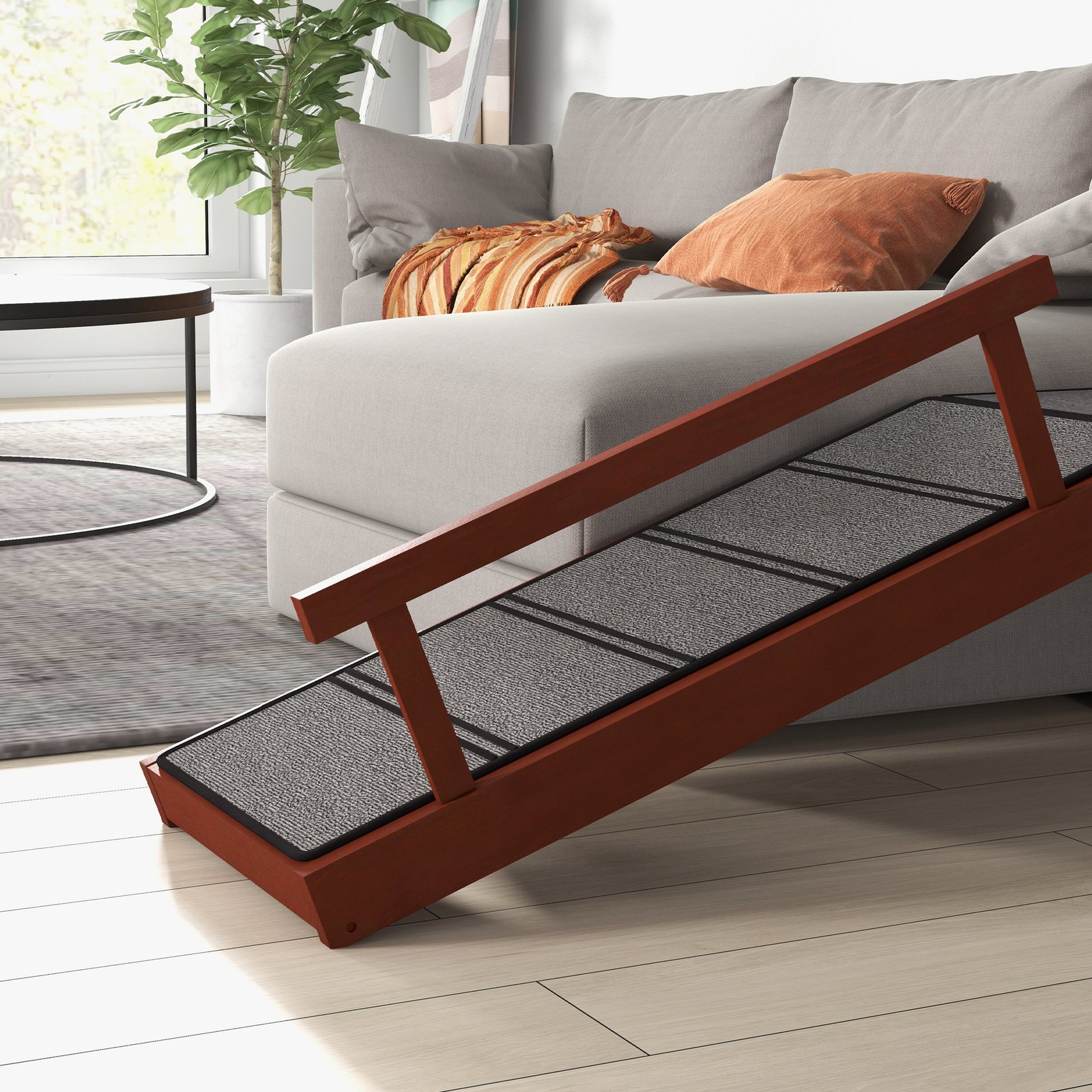 Wooden Dog Ramp with Removable Guardrails, Non-Slip Surface, 125 cm Long, Brown