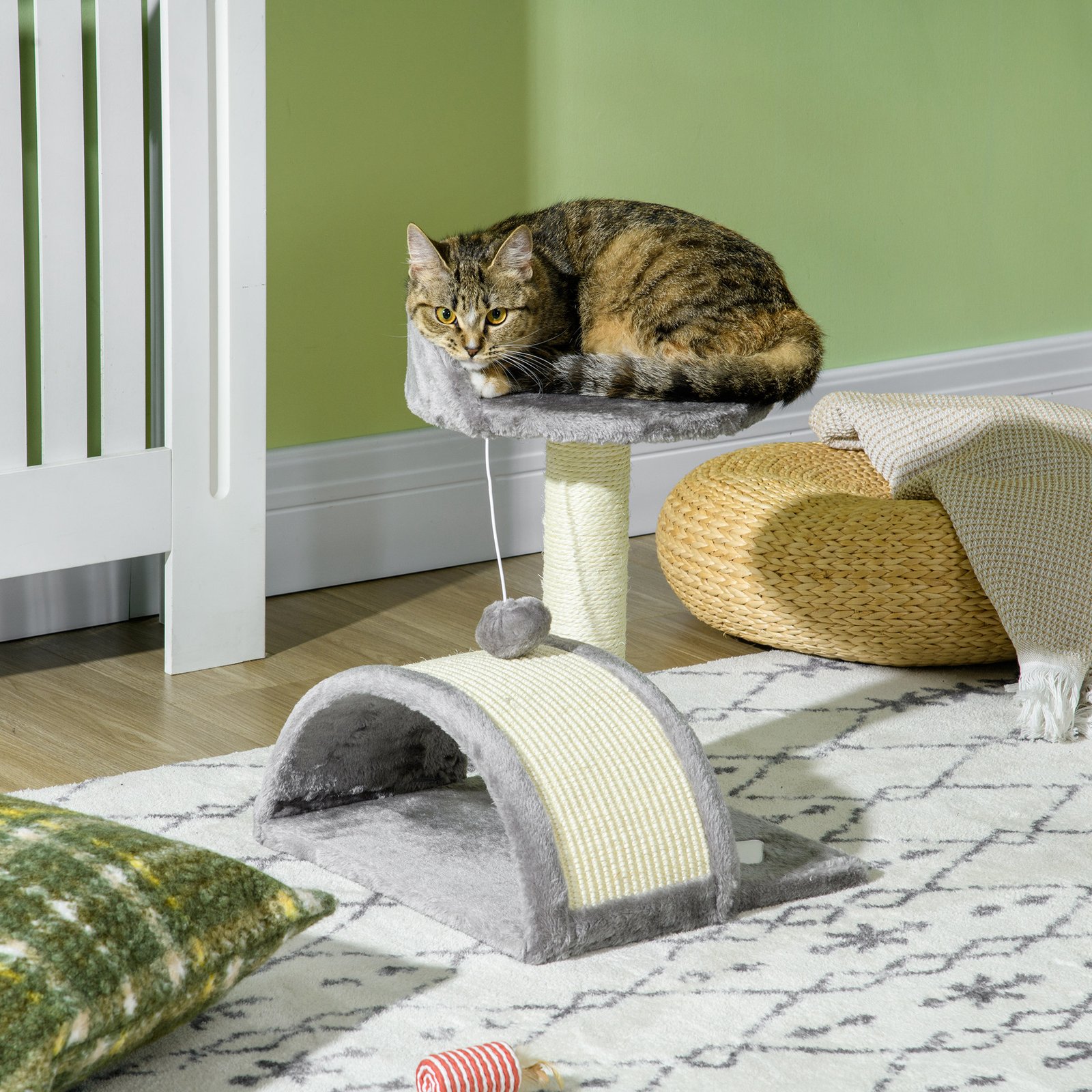 Cat Tree, Kitten Scratcher Activity Centre, with Sisal Scratching Post, Toy Ball - Grey - Image 8