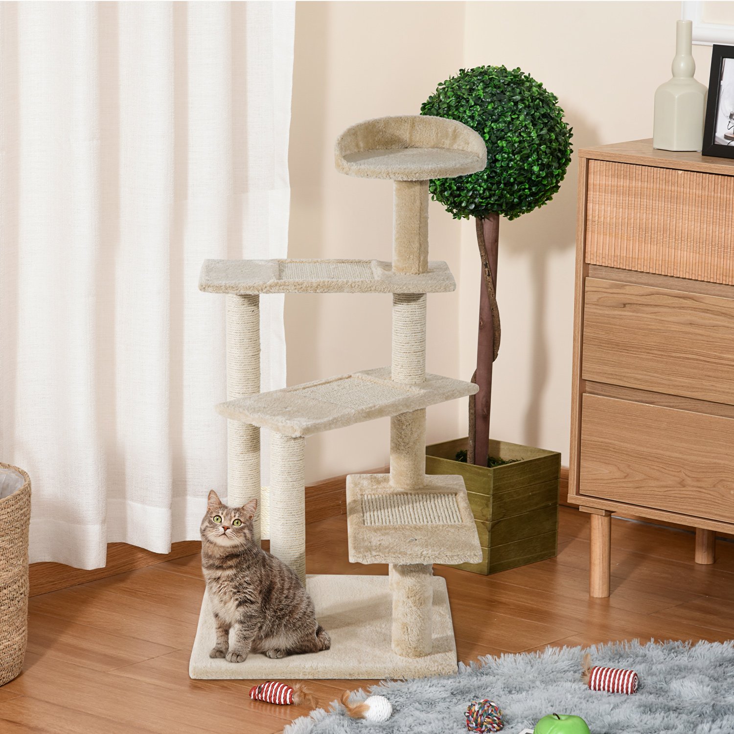 100 cm Cat Tree for Indoor Cats Kitten Scratch Scratching Post Climbing Tower Activity Centre Beige