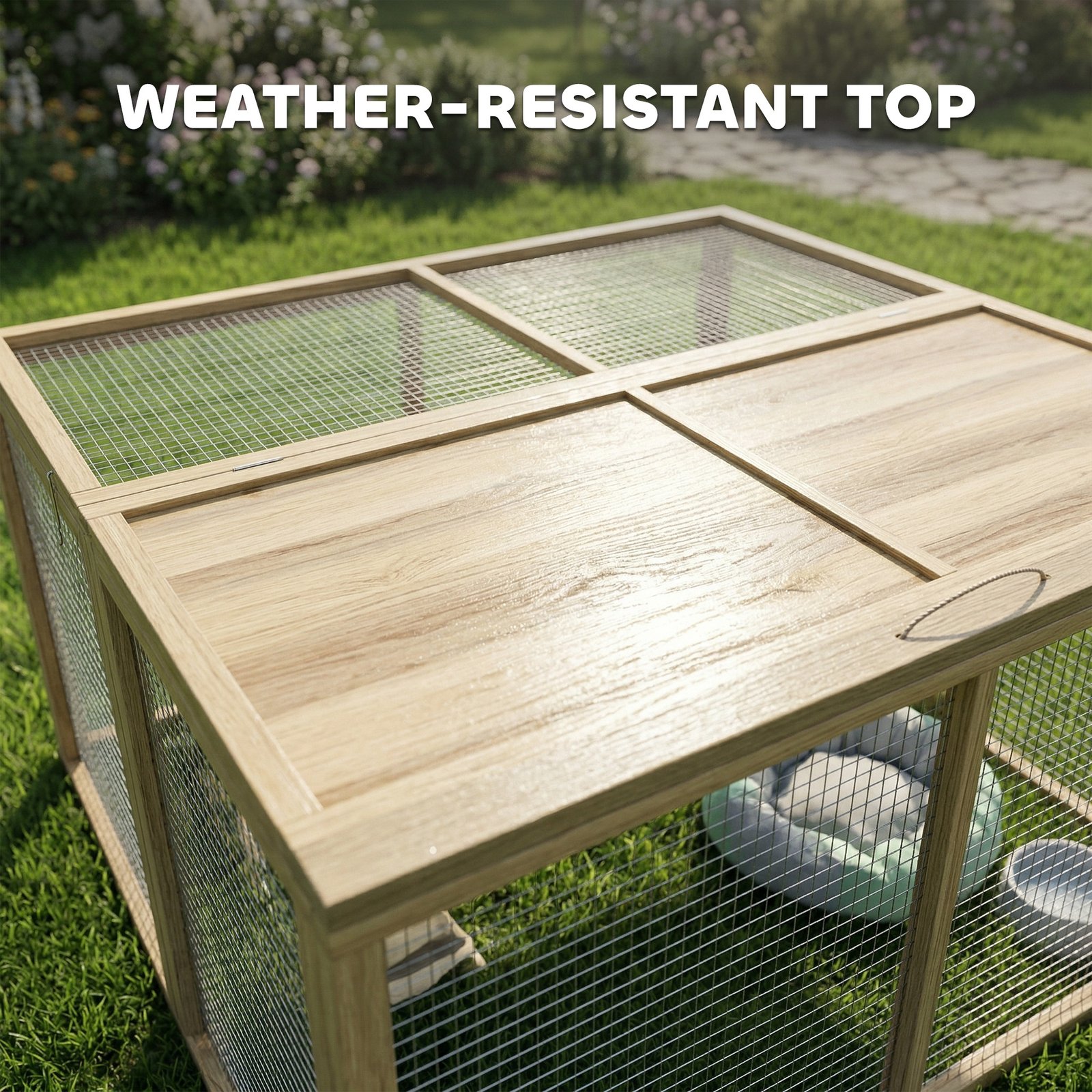 Wooden Folding Rabbit Hutch, for 2-3 Rabbits - Natural Wood - Image 7