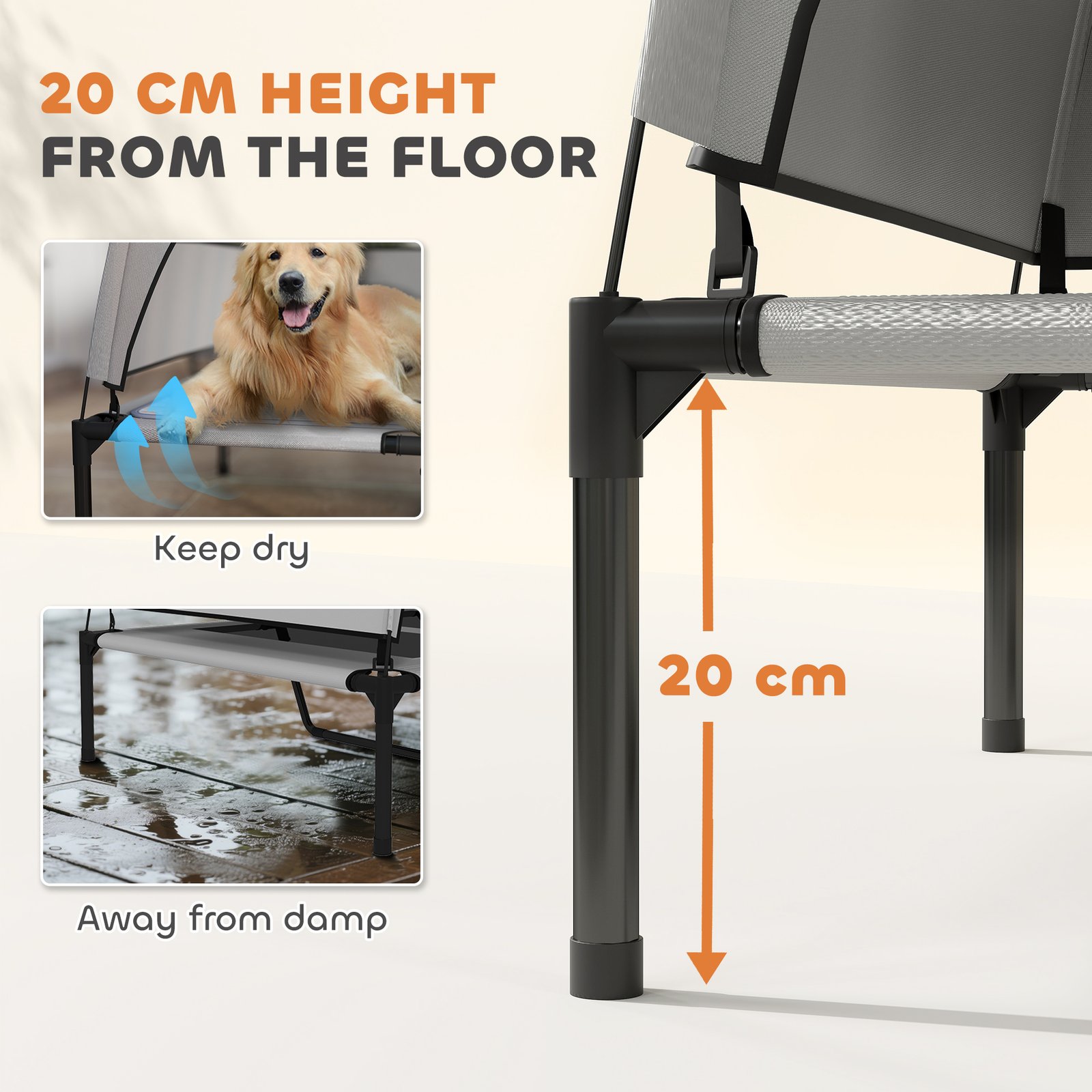 Portable Elevated Dog Bed with Removable Canopy, Cooling Raised Pet Cot for Large Dogs, 106 x 76 x 94 cm