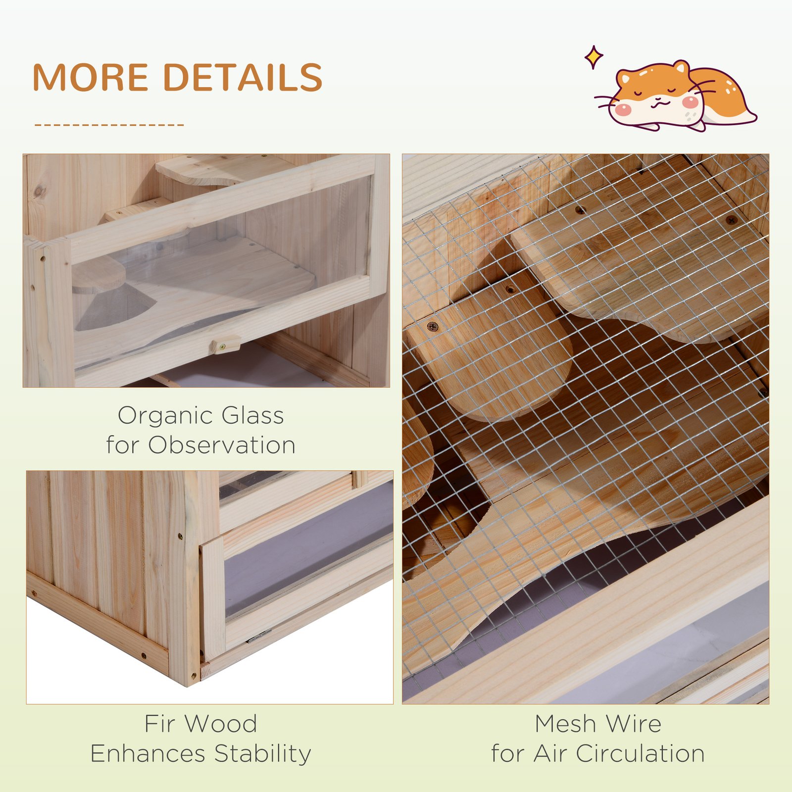 Wooden Hamster Cage Mouse Mice Rodent Small Animals Hutch Exercise Play House 60 x 35 x 42cm, Natural Wood Finish - Image 6
