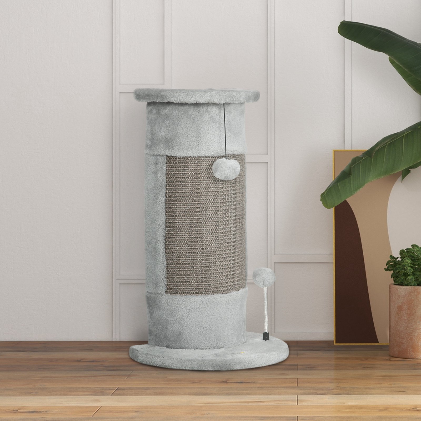 58cm Cat Scratching Post, with Covered Plush, Play Balls, for Corner Walls - Grey - Image 8