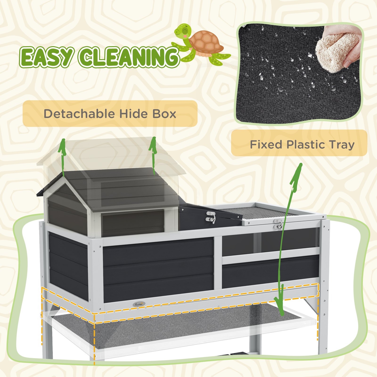 Wooden Tortoise Enclosure, Tortoise Tank w/ Adjustable Lamp Holder, Openable Lid, Removable Main House - Grey - Image 6