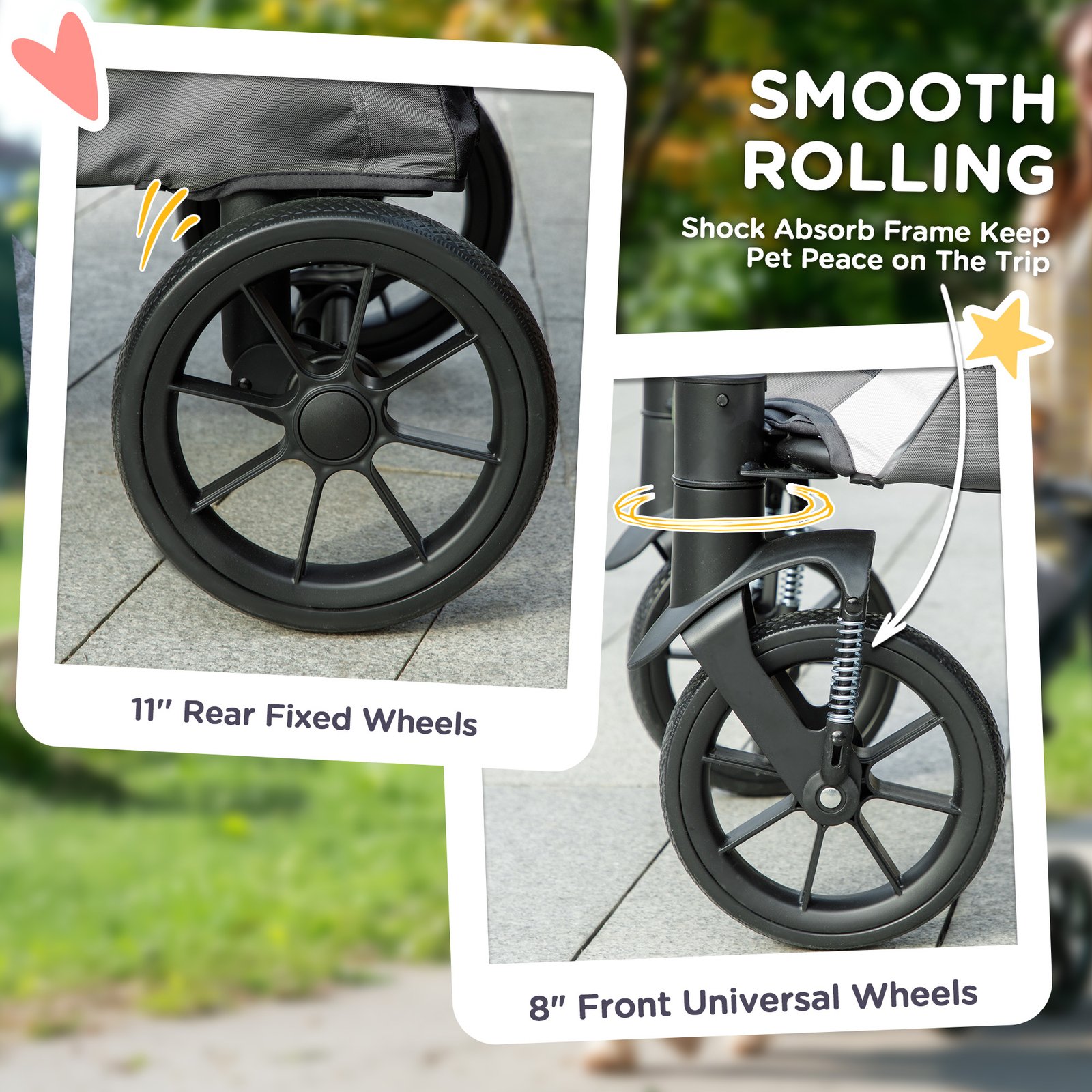 Foldable Pet Stroller for Medium Dogs with 4 Big Wheels, Shock-Absorbing Frame, Safety Leashes, Brakes, Dark Grey