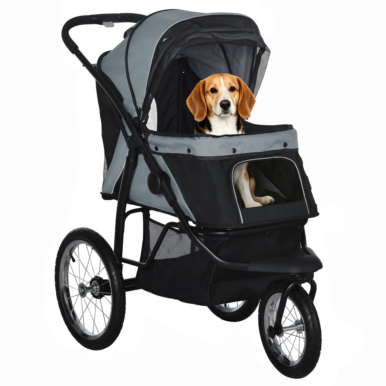 Foldable Pet stroller, Dog Buggy with Three Wheels, for Small/Medium Dogs, Grey
