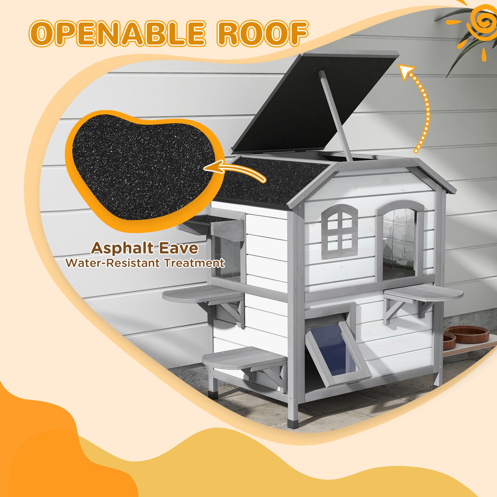 2-Story Indoor or Outdoor Cat House W/ Escape Door, Cat Shelter, White - Image 4